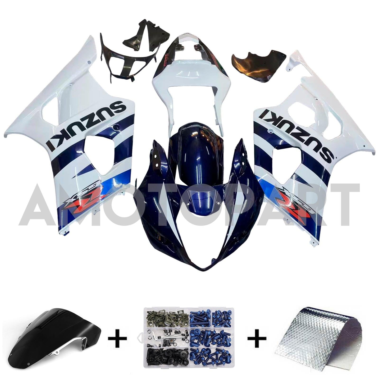 Amotopart 2003-2004 Suzuki GSXR1000 Fairing White&Dark Blue Kit