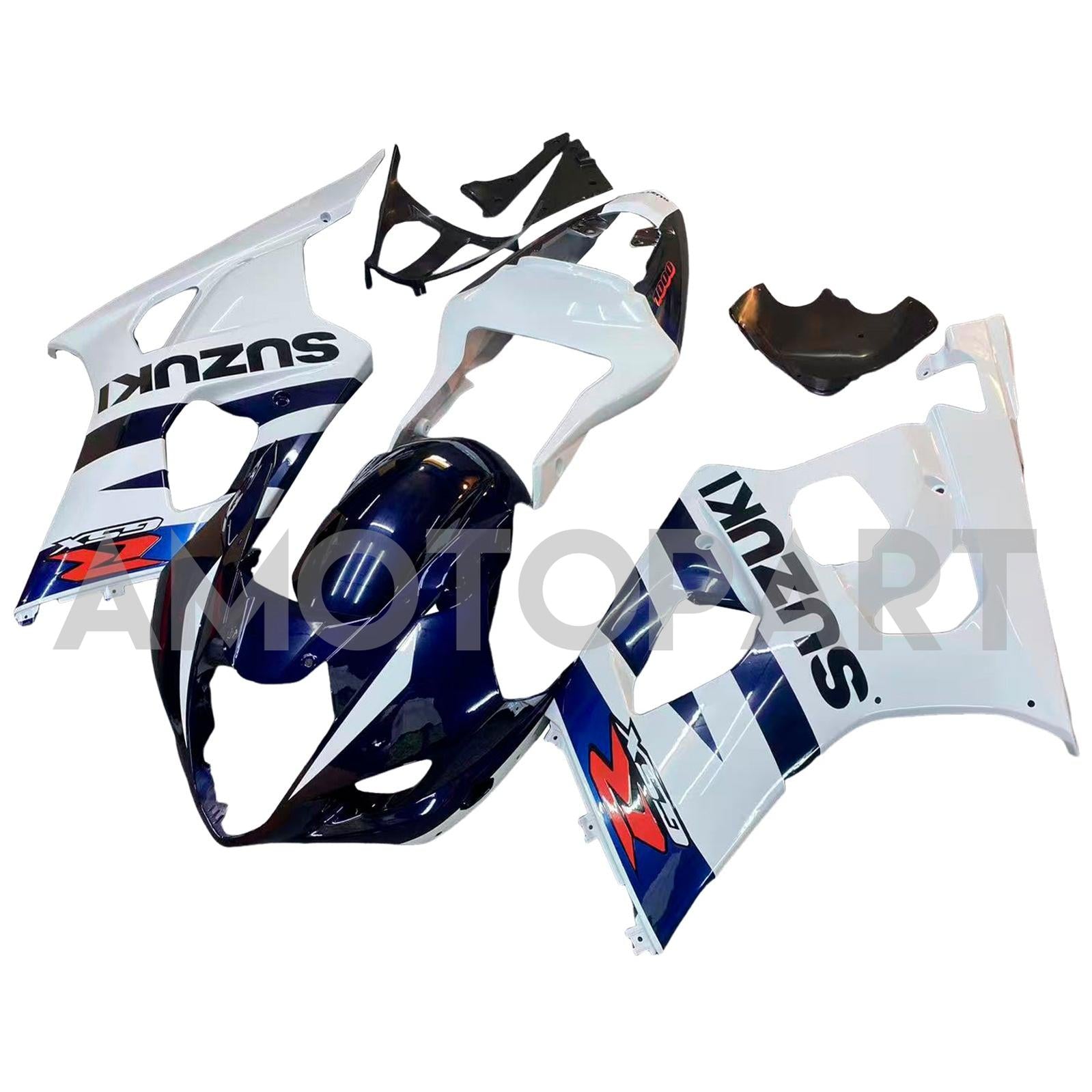 Amotopart 2003–2004 Suzuki GSXR1000 Verkleidung, Weiß&Dunkelblaues Kit
