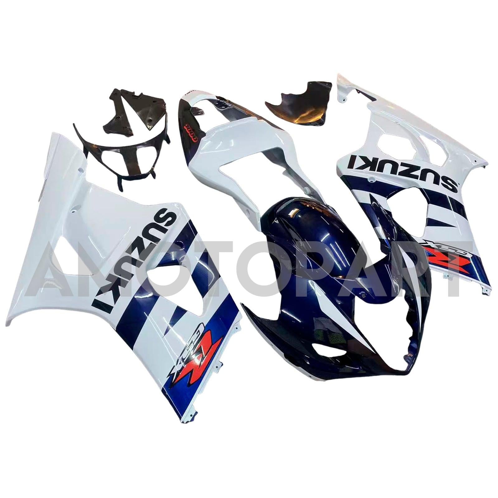 Amotopart 2003–2004 Suzuki GSXR1000 Verkleidung, Weiß&Dunkelblaues Kit