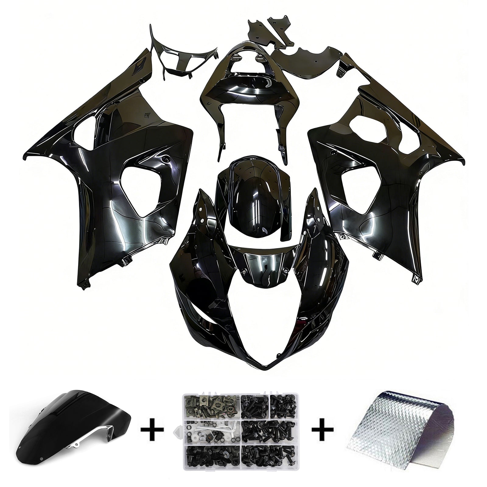 Amotopart 2003–2004 Suzuki GSXR1000 Verkleidung, glänzendes Blcak-Set