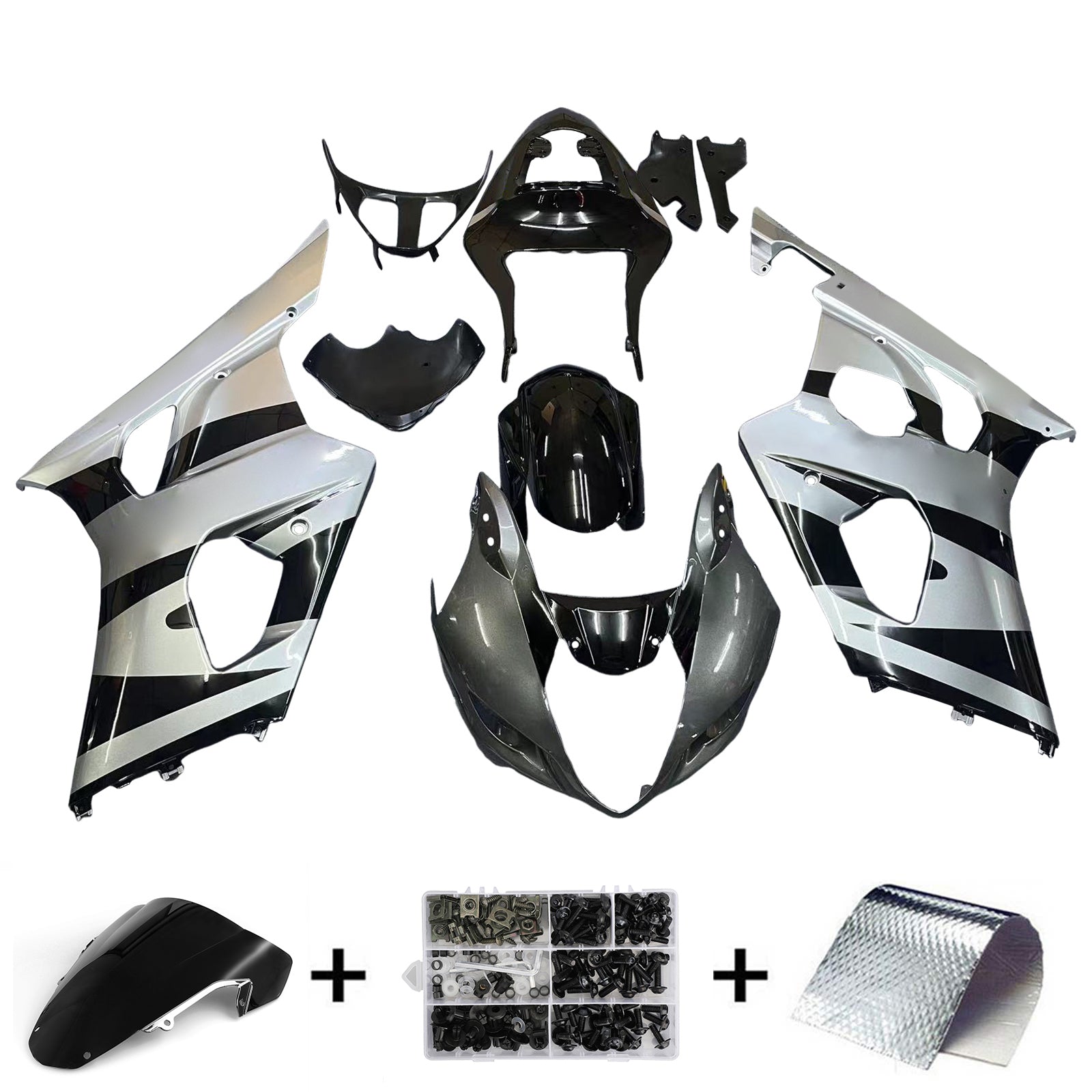 Amotopart 2003-2004 Suzuki GSXR1000 Fairing Black&Grey Kit
