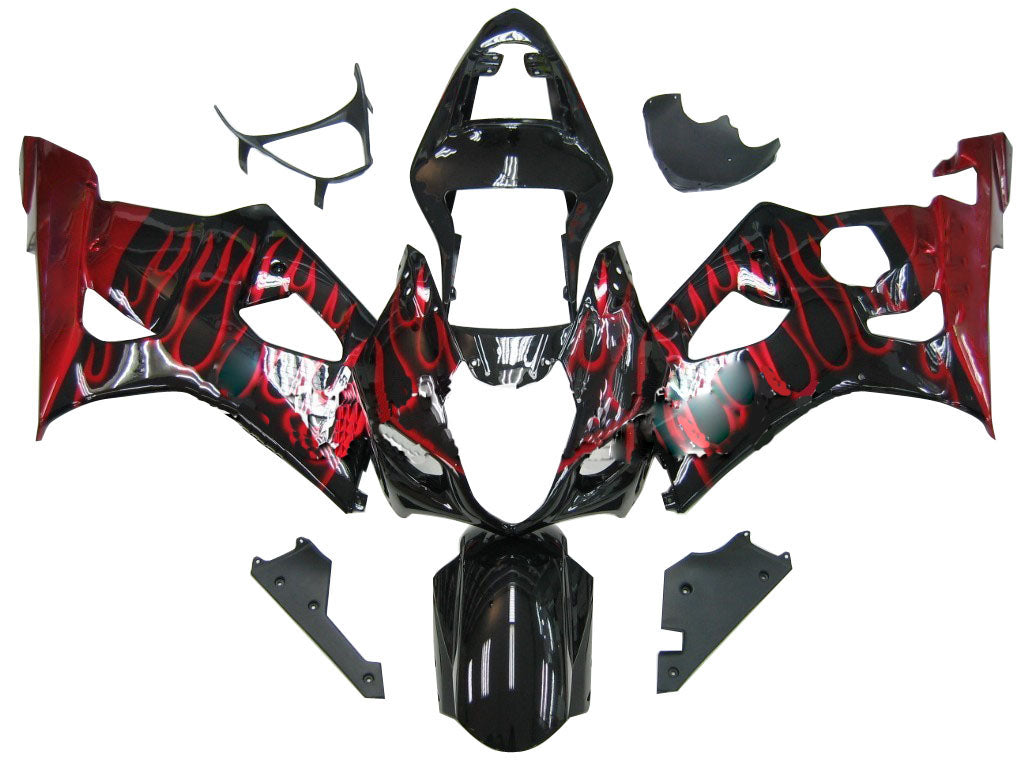 Amotopart 2003-2004 Suzuki GSXR1000 Fairing Black&Red Flame Kit
