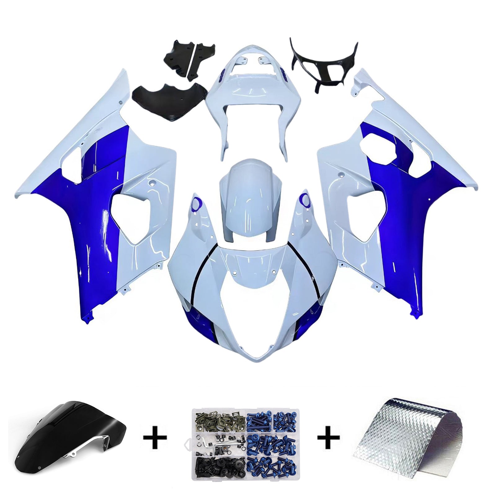 Amotopart 2003-2004 Suzuki GSXR1000 Fairing Blue&White Kit