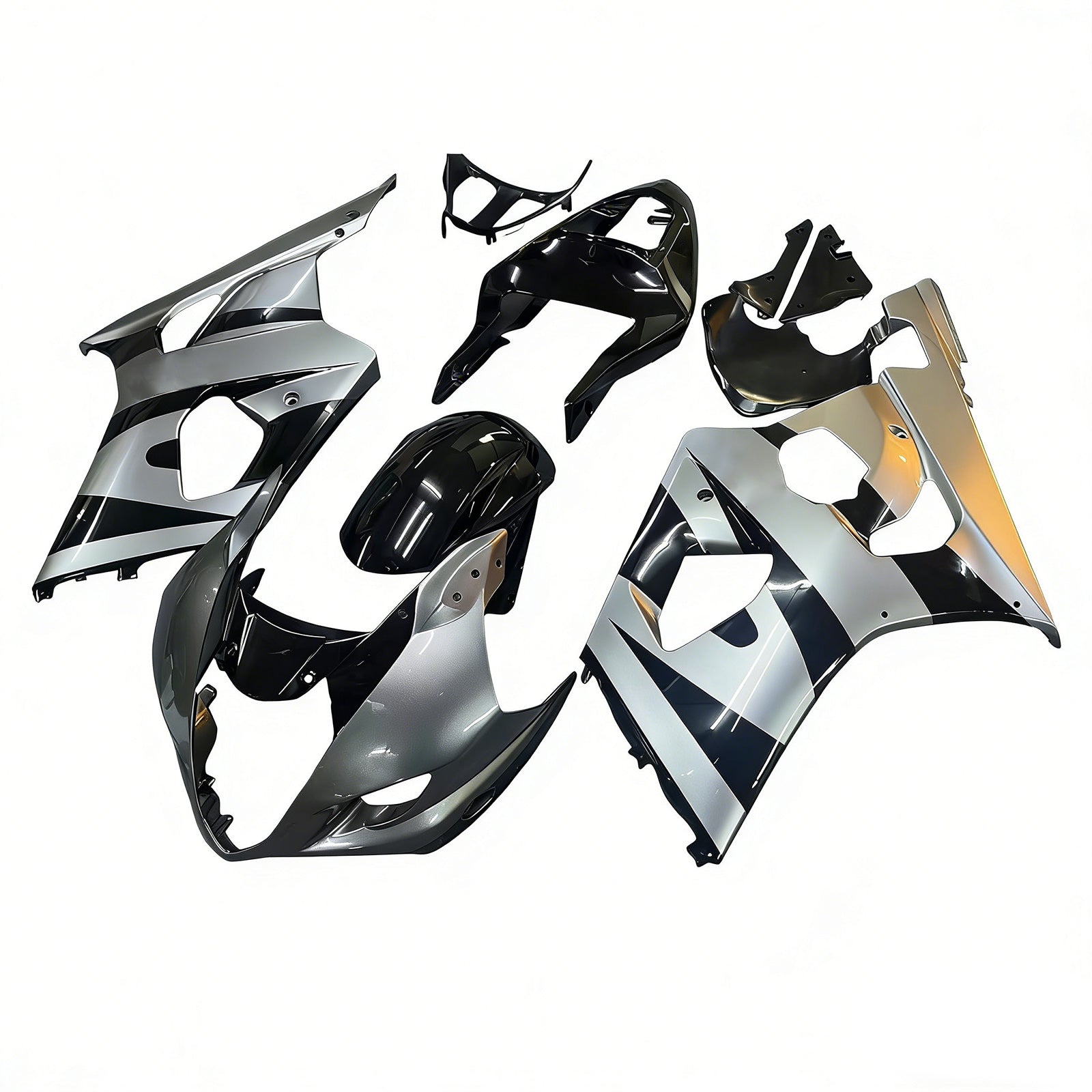 Amotopart Suzuki 2003-2004 GSXR1000 Sliver Black Fairing Kit