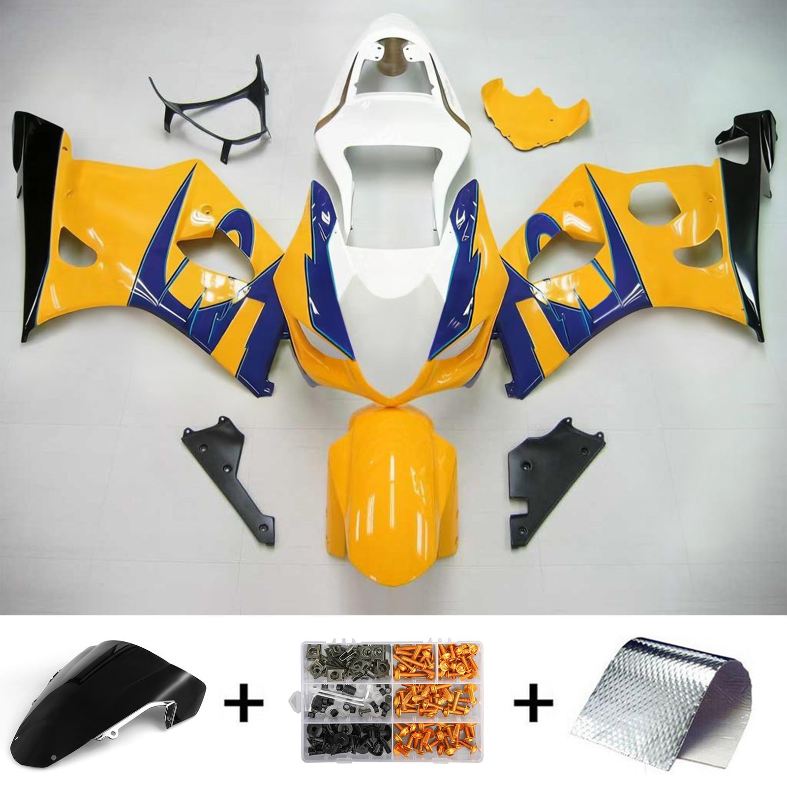 Kit de carenagem Amotopart Suzuki 2003-2004 GSXR1000 amarelo branco