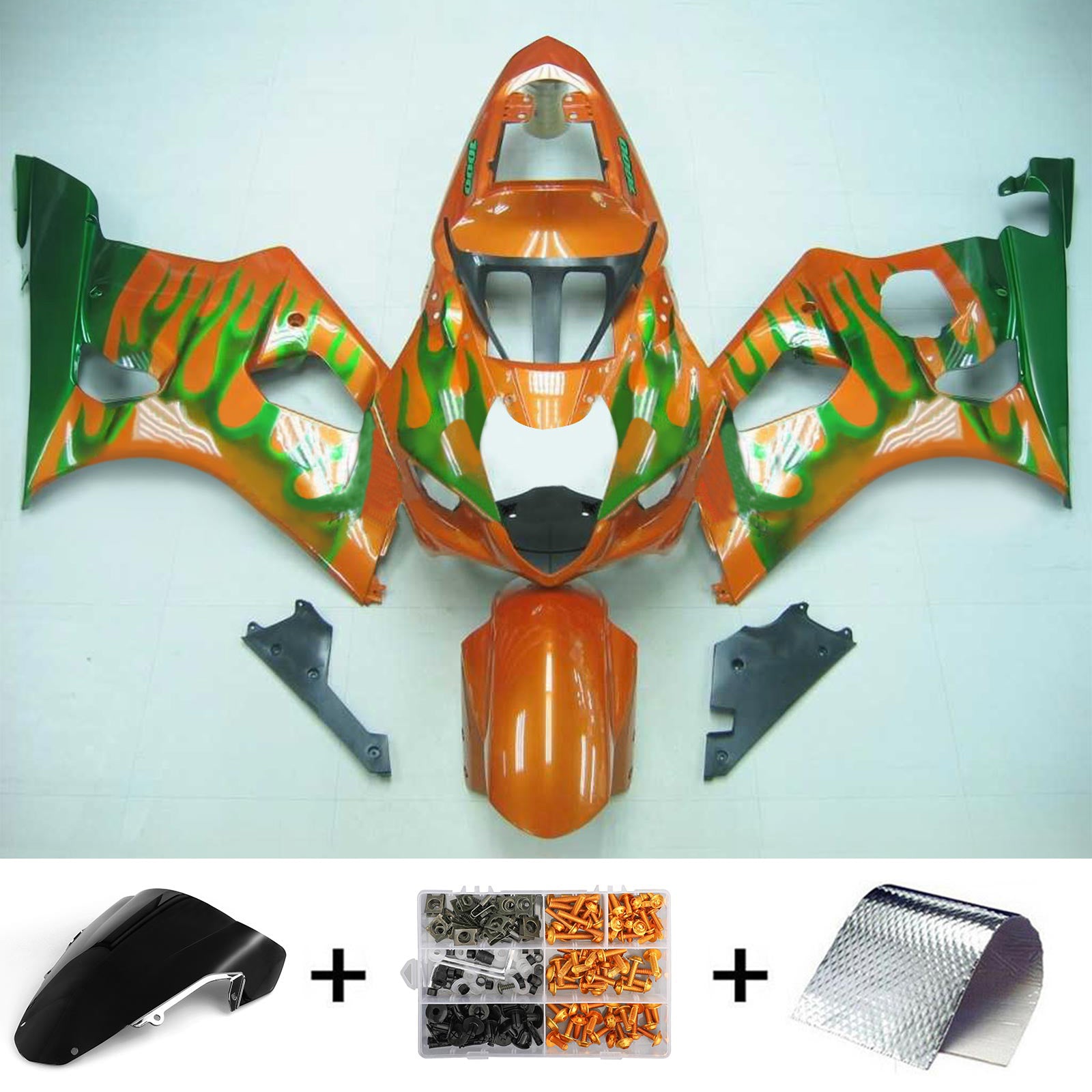 Kit de carenagem Amotopart Suzuki 2003-2004 GSXR1000 verde laranja
