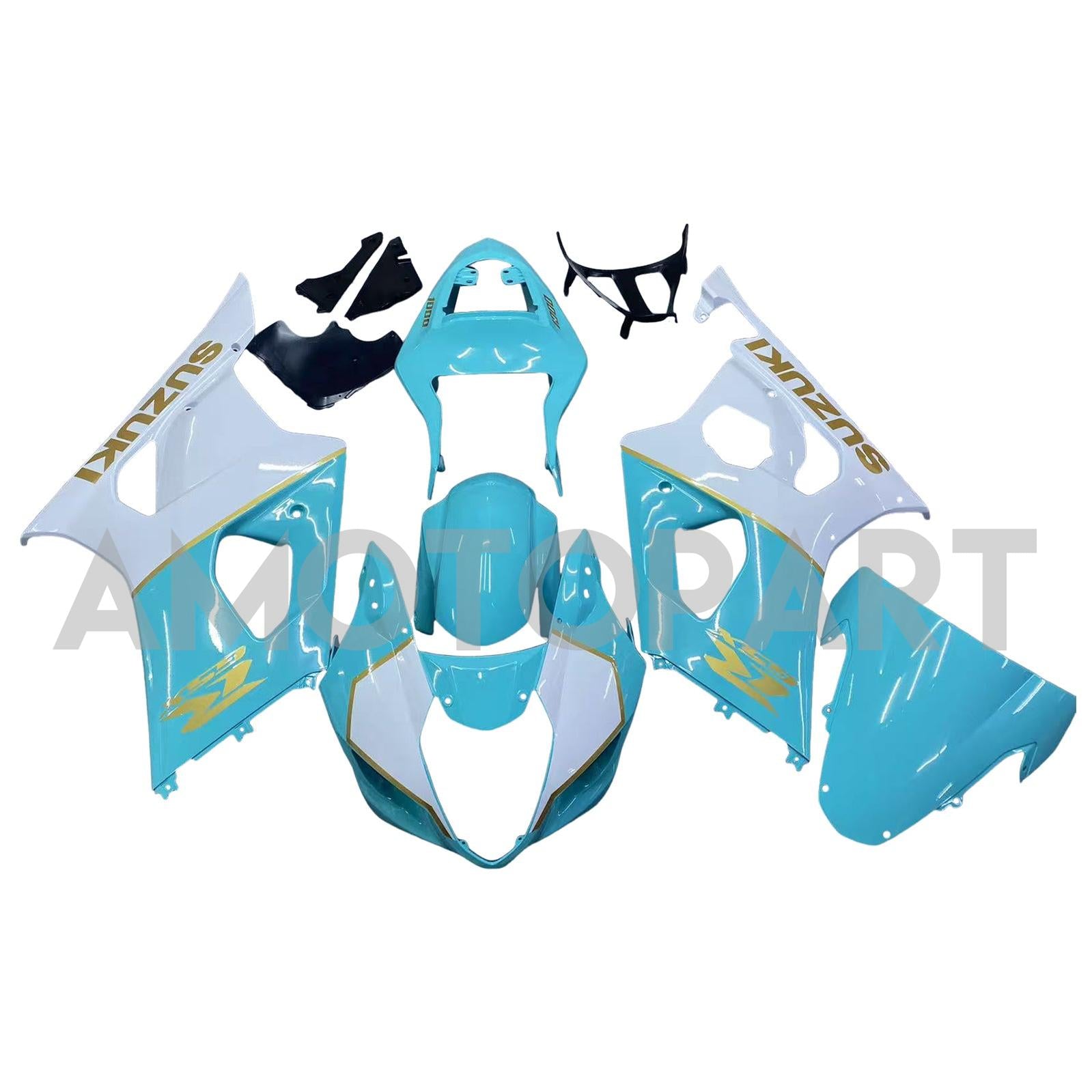 Amotopart Suzuki 2003-2004 GSXR1000 Blue with White Fairing Kit