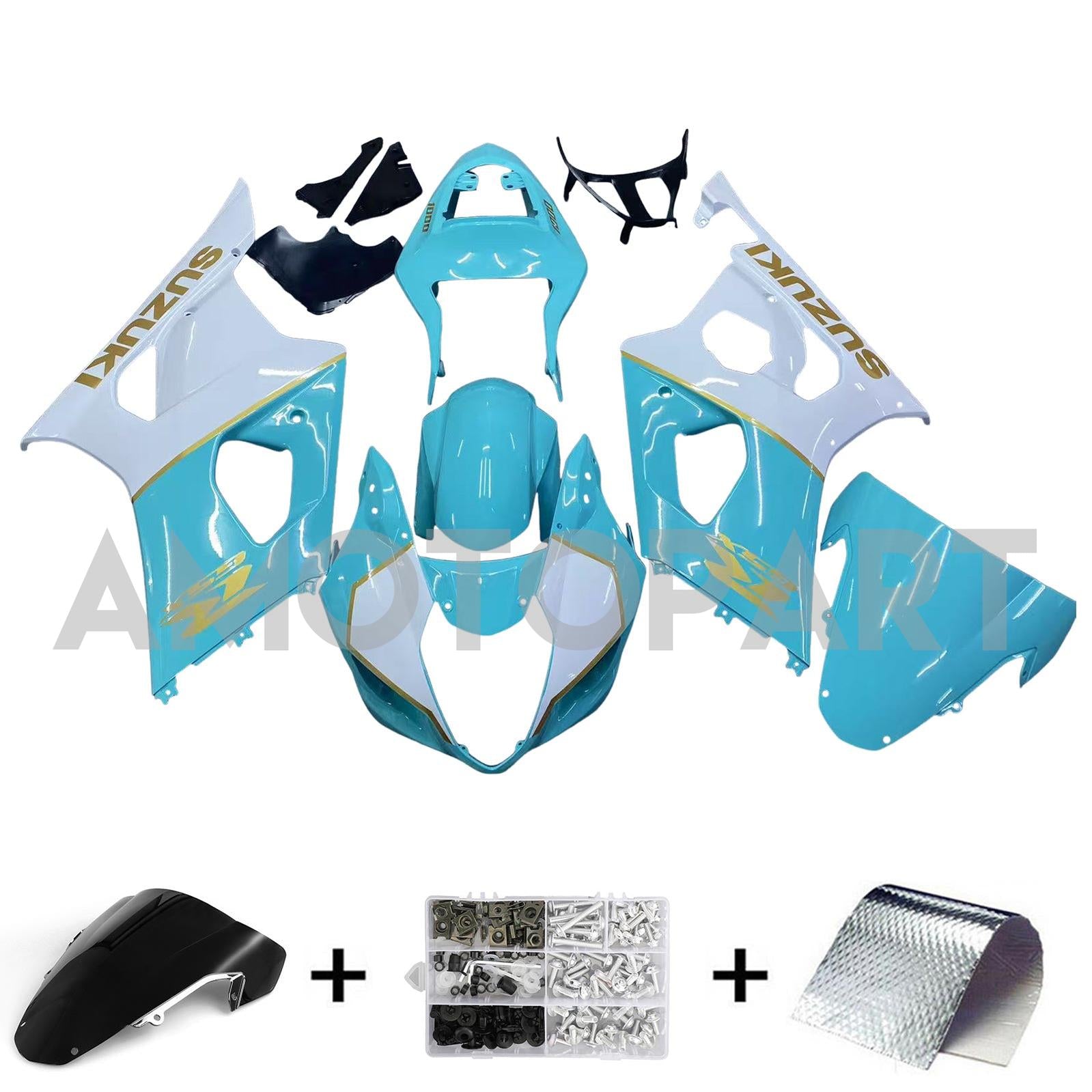 Amotopart Suzuki 2003-2004 GSXR1000 Blue with White Fairing Kit