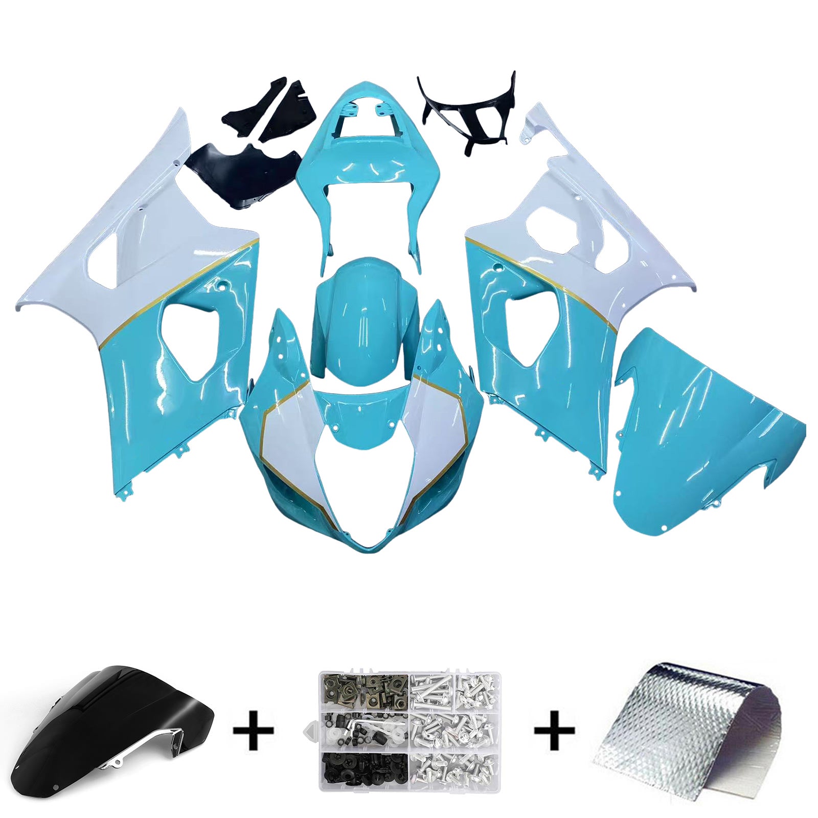 Amotopart Suzuki 2003-2004 GSXR1000 Blue with White Fairing Kit