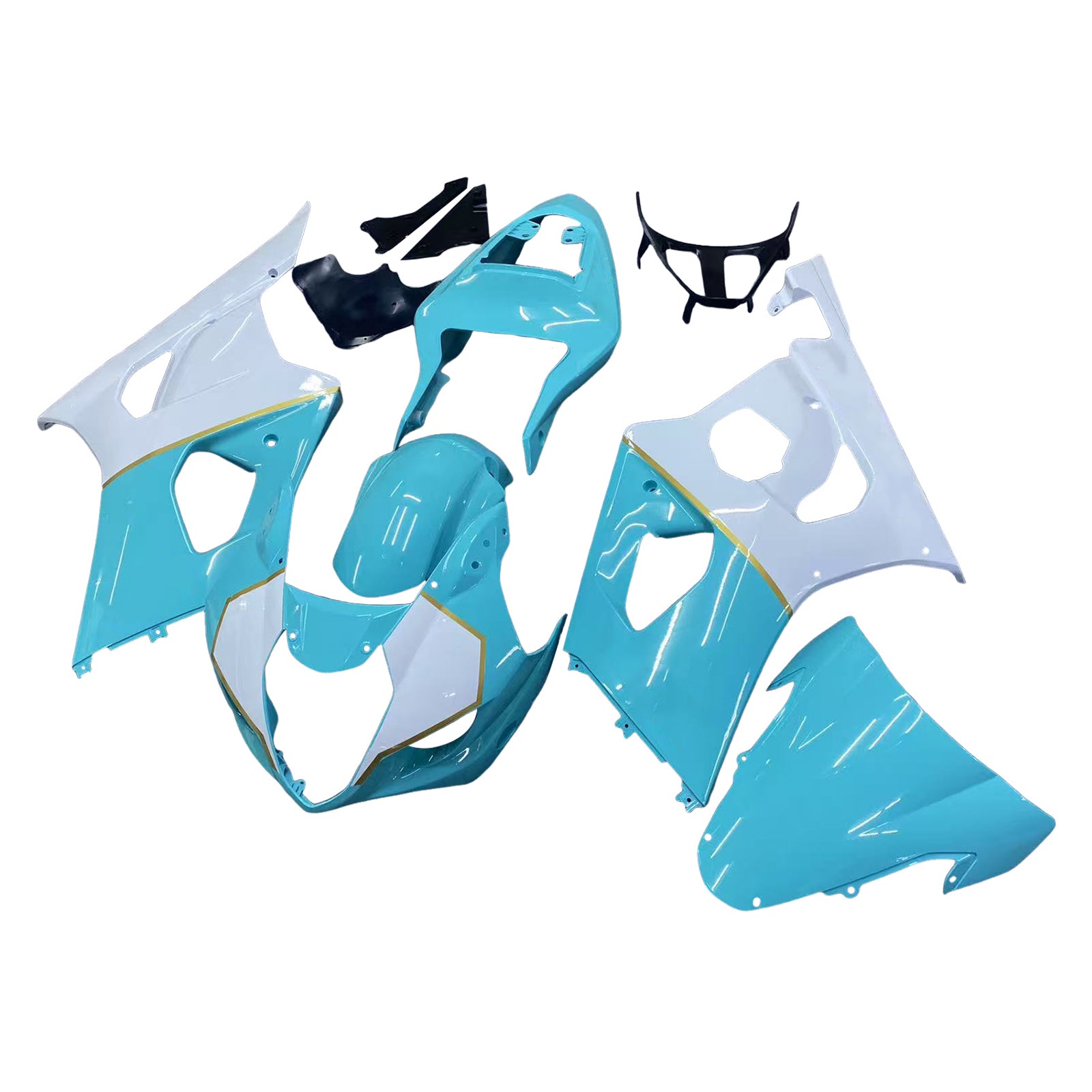 Amotopart Suzuki 2003-2004 GSXR1000 Blue with White Fairing Kit