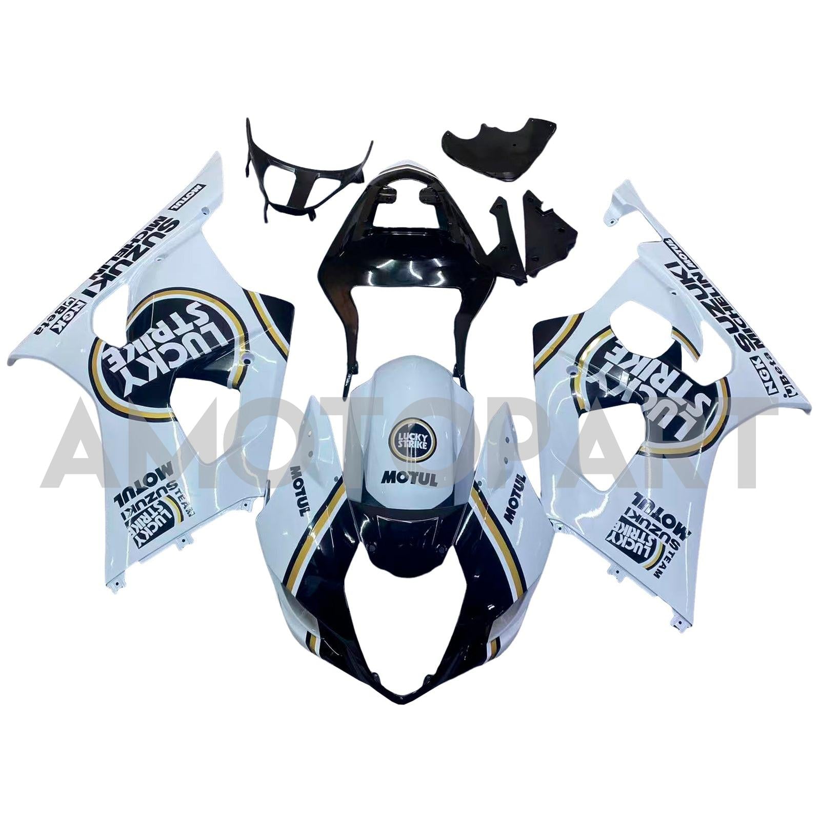 Amotopart Suzuki 2003-2004 GSXR1000 Black White Golden Fairing Zestaw