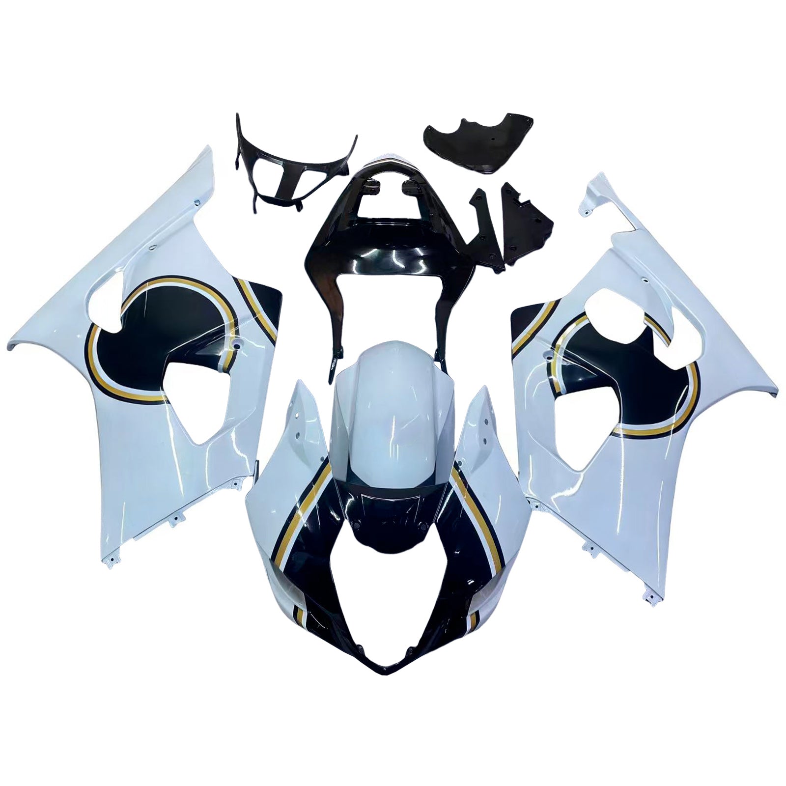 Amotopart Suzuki 2003-2004 GSXR1000 Black White Golden Fairing Kit