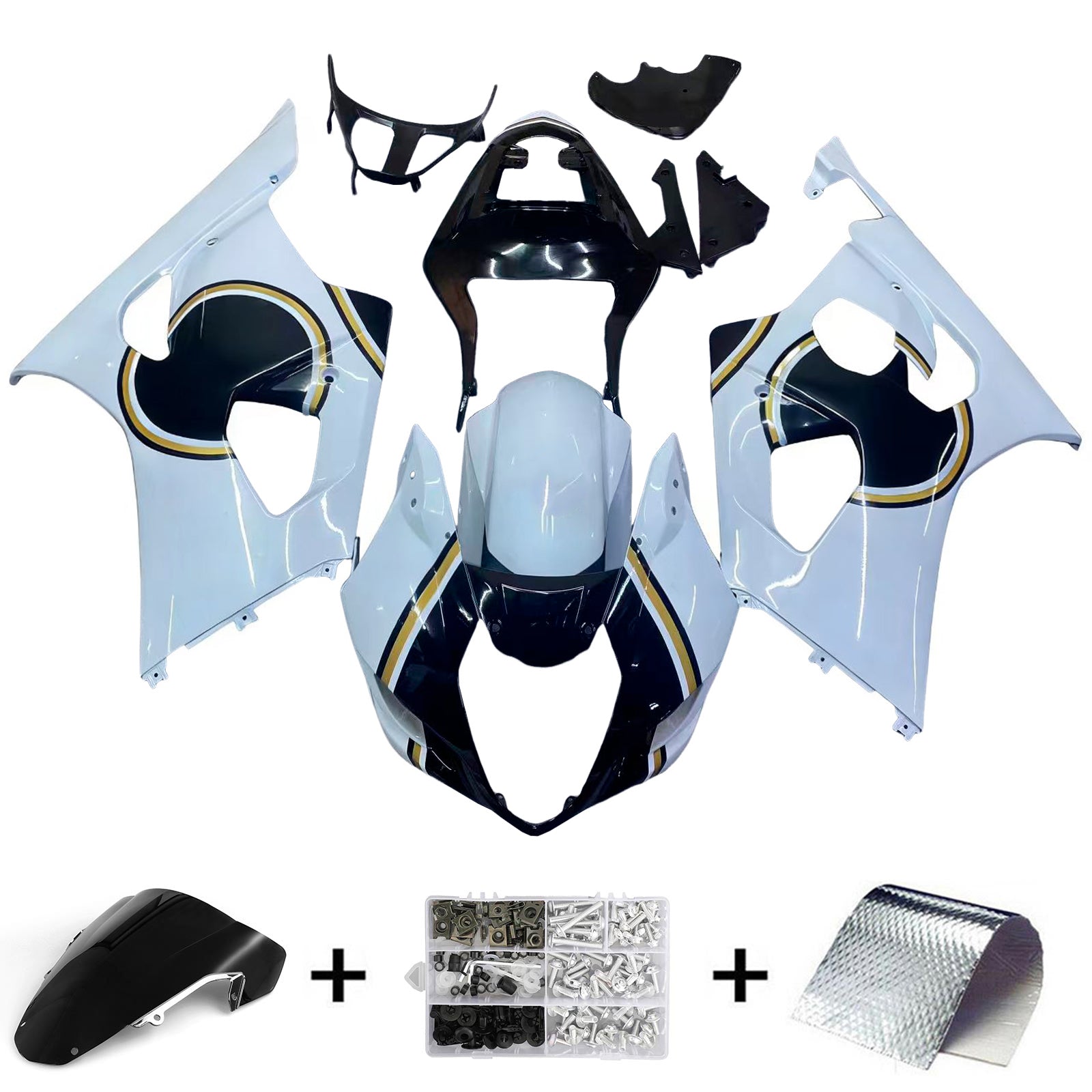 Kit carena Amotopart Suzuki 2003-2004 GSXR1000 nero bianco dorato