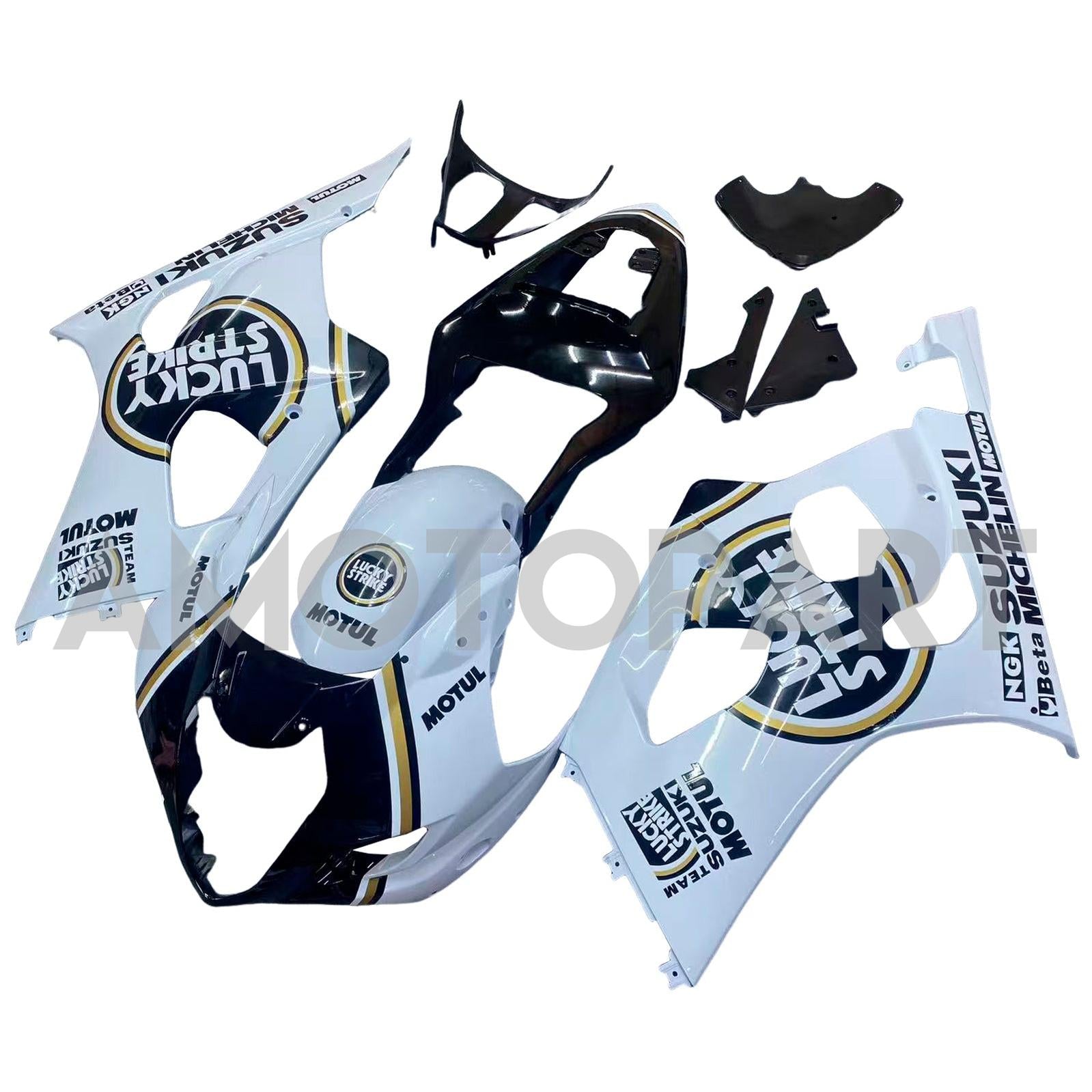 Amotopart Suzuki 2003-2004 GSXR1000 Black White Golden Fairing Zestaw