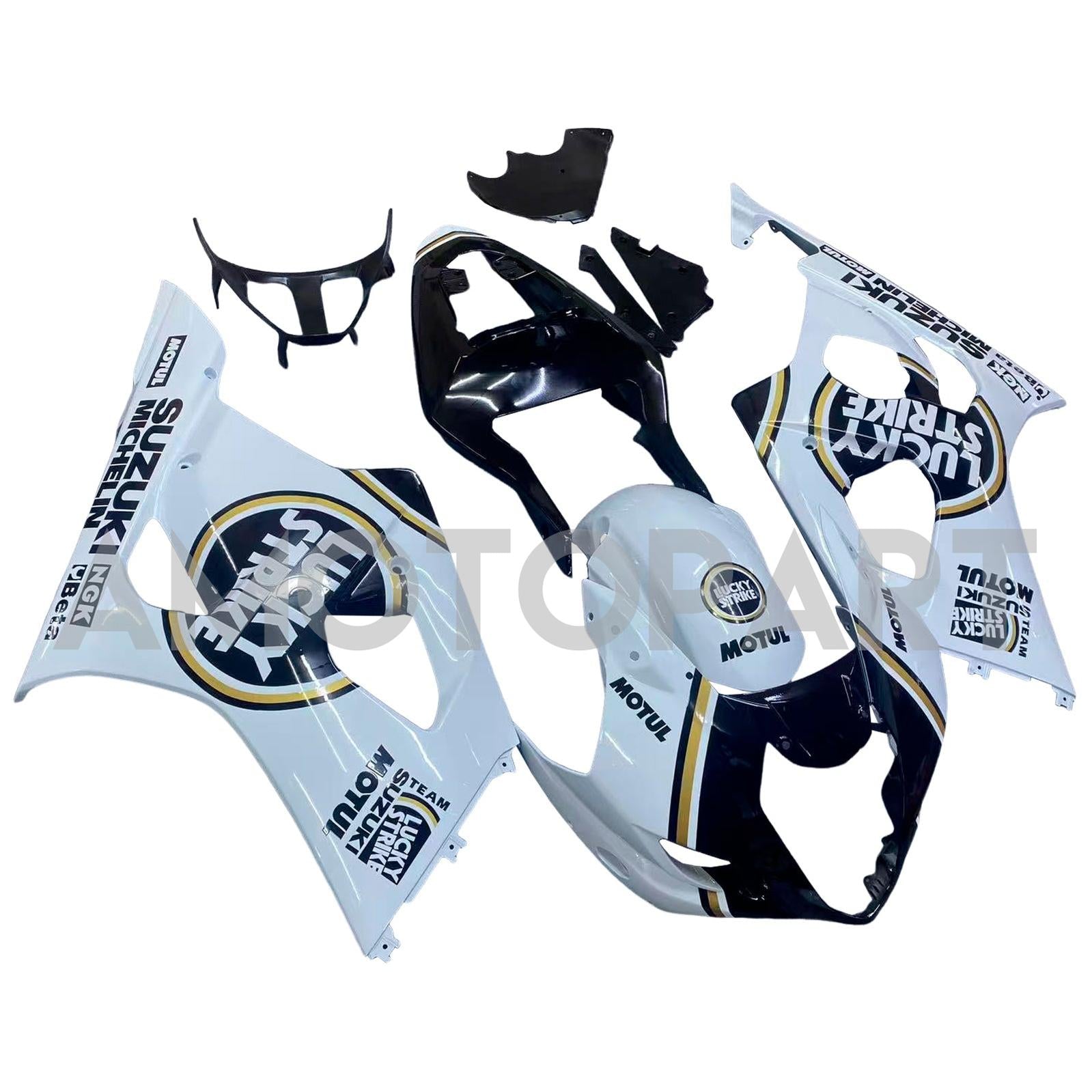 Amotopart Suzuki 2003-2004 GSXR1000 Black White Golden Fairing Zestaw