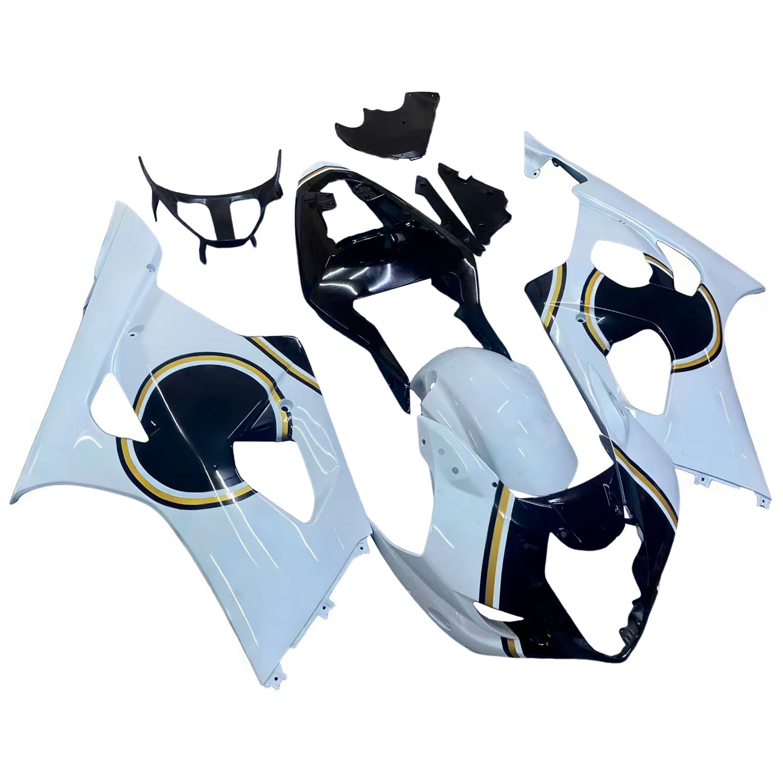 Amotopart Suzuki 2003-2004 GSXR1000 Black White Golden Fairing Kit