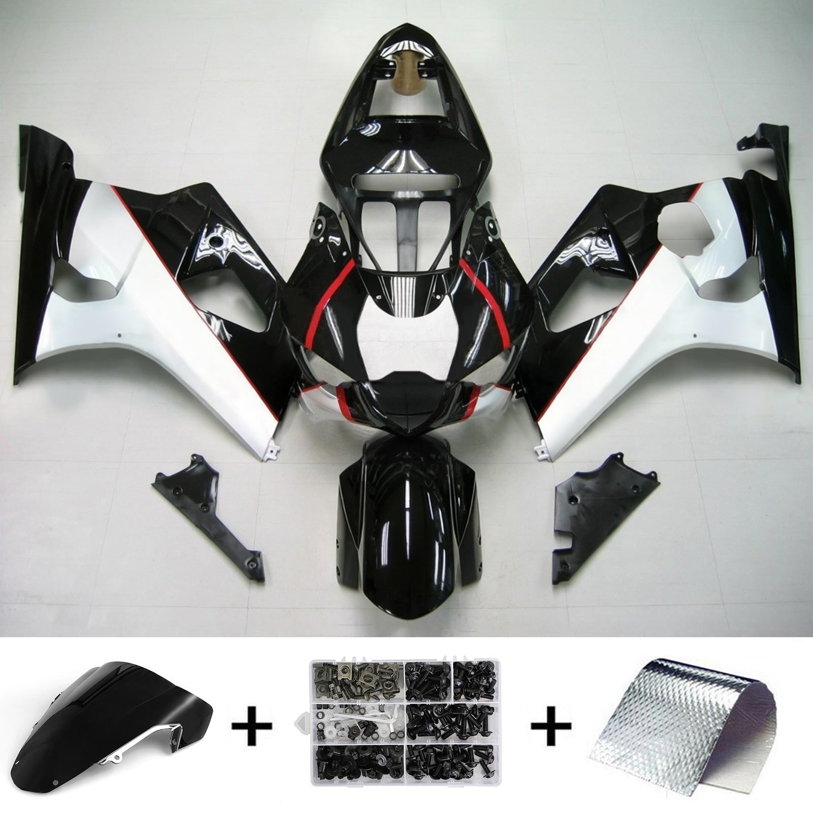 Amotopart Suzuki 2003-2004 GSXR1000 Preto com Kit de Carenagem Sliver