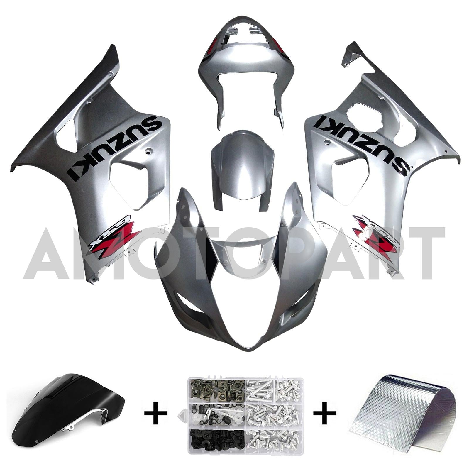 Amotopart 2003-2004 K3 Suzuki GSXR1000 Silver/Grey Fairing Kit