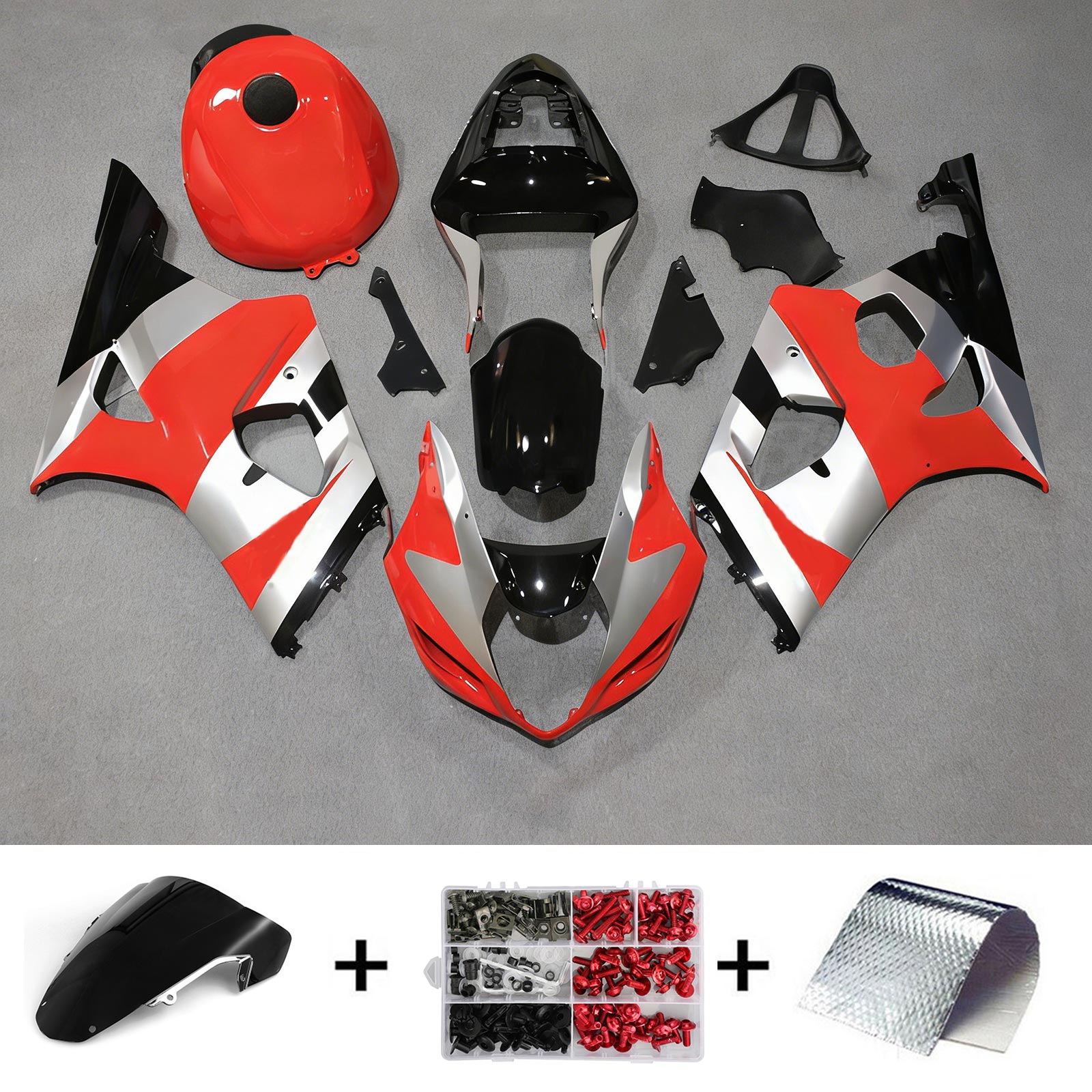 Amotopart 2003-2004 K3 Suzuki GSXR1000 Red & Grey Fairing Kit