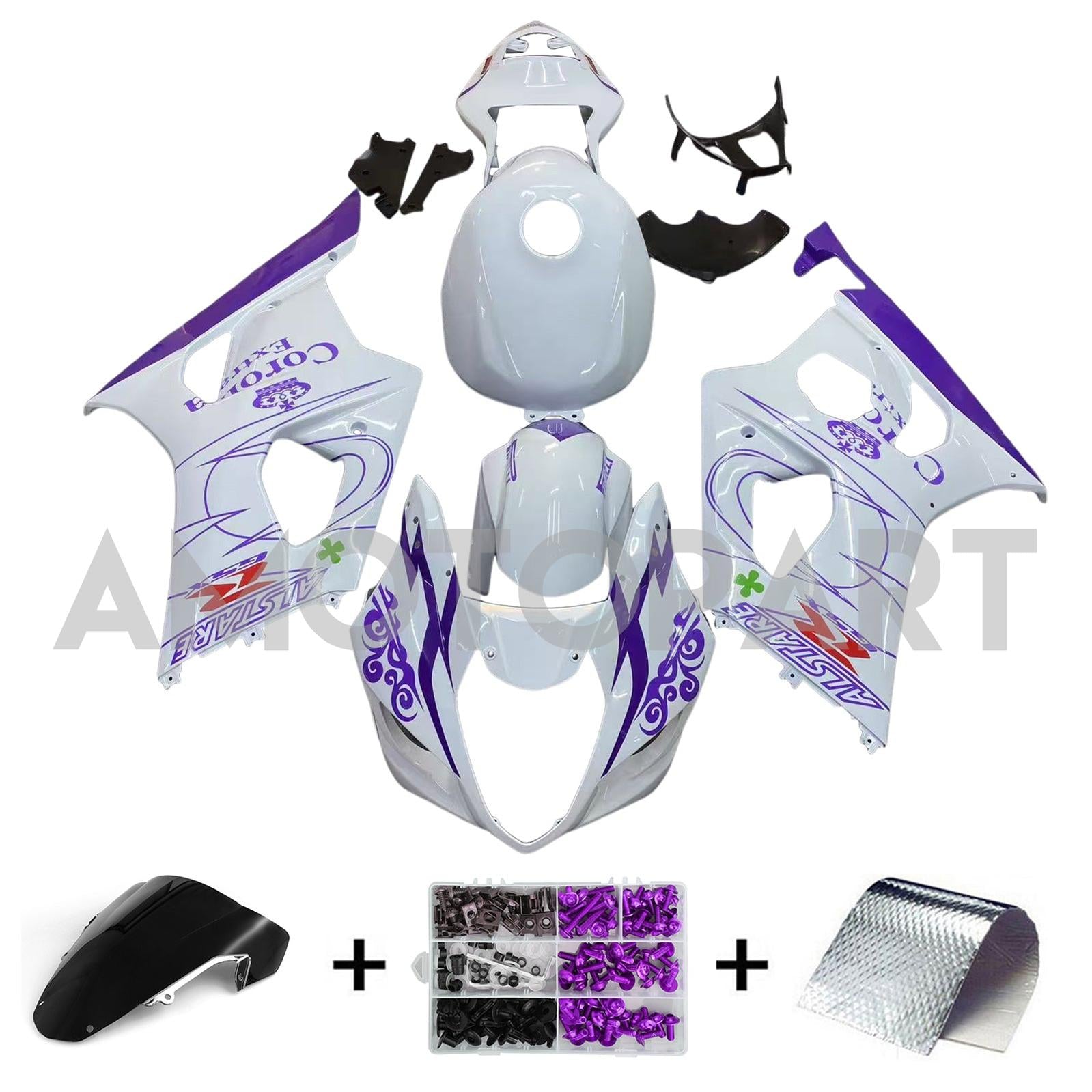 Amotopart 2003-2004 K3 Suzuki GSXR1000 White&Purple Fairing Kit