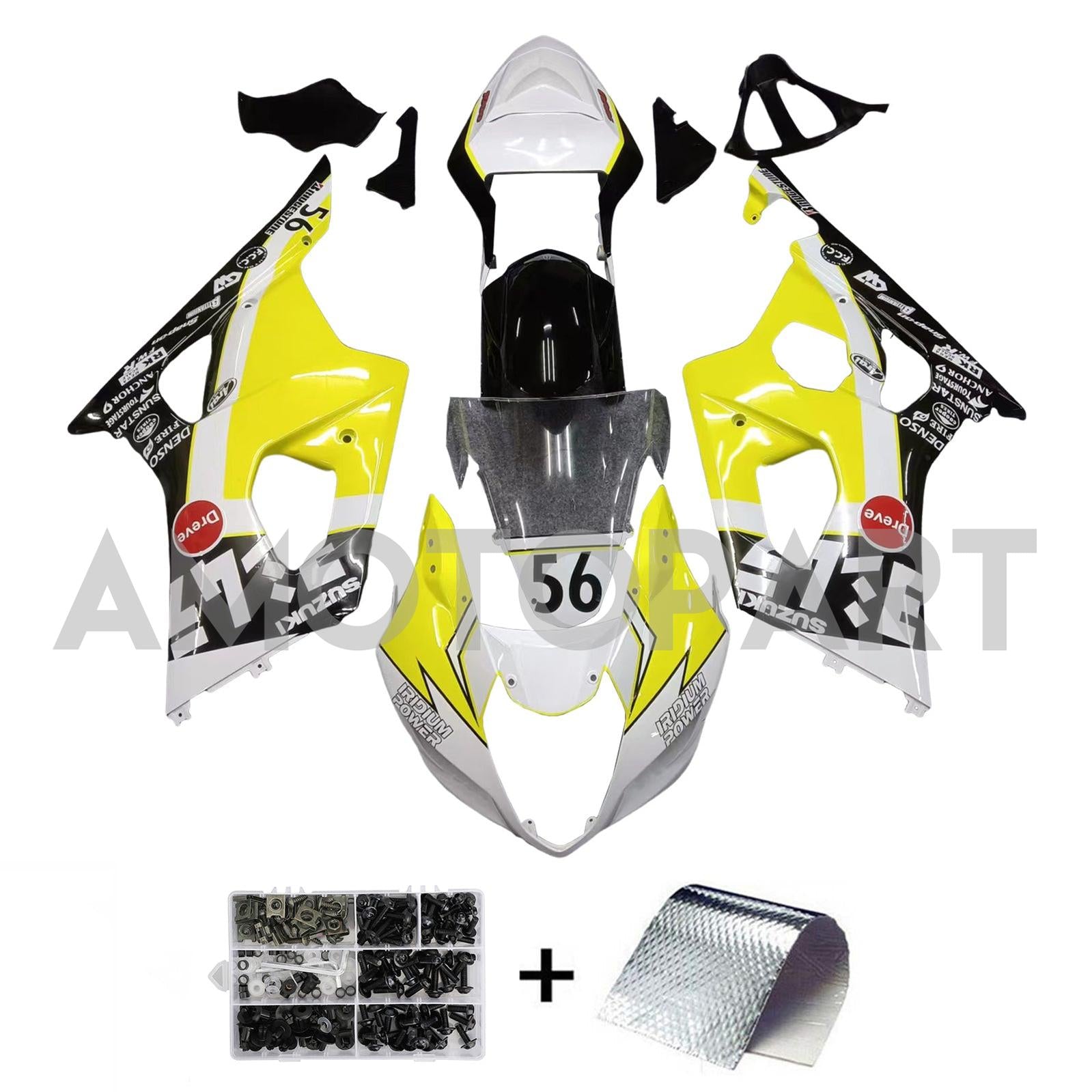 Amotopart 2003-2004 K3 Suzuki GSXR1000 Blanc&Kit de carénage japonais jaune