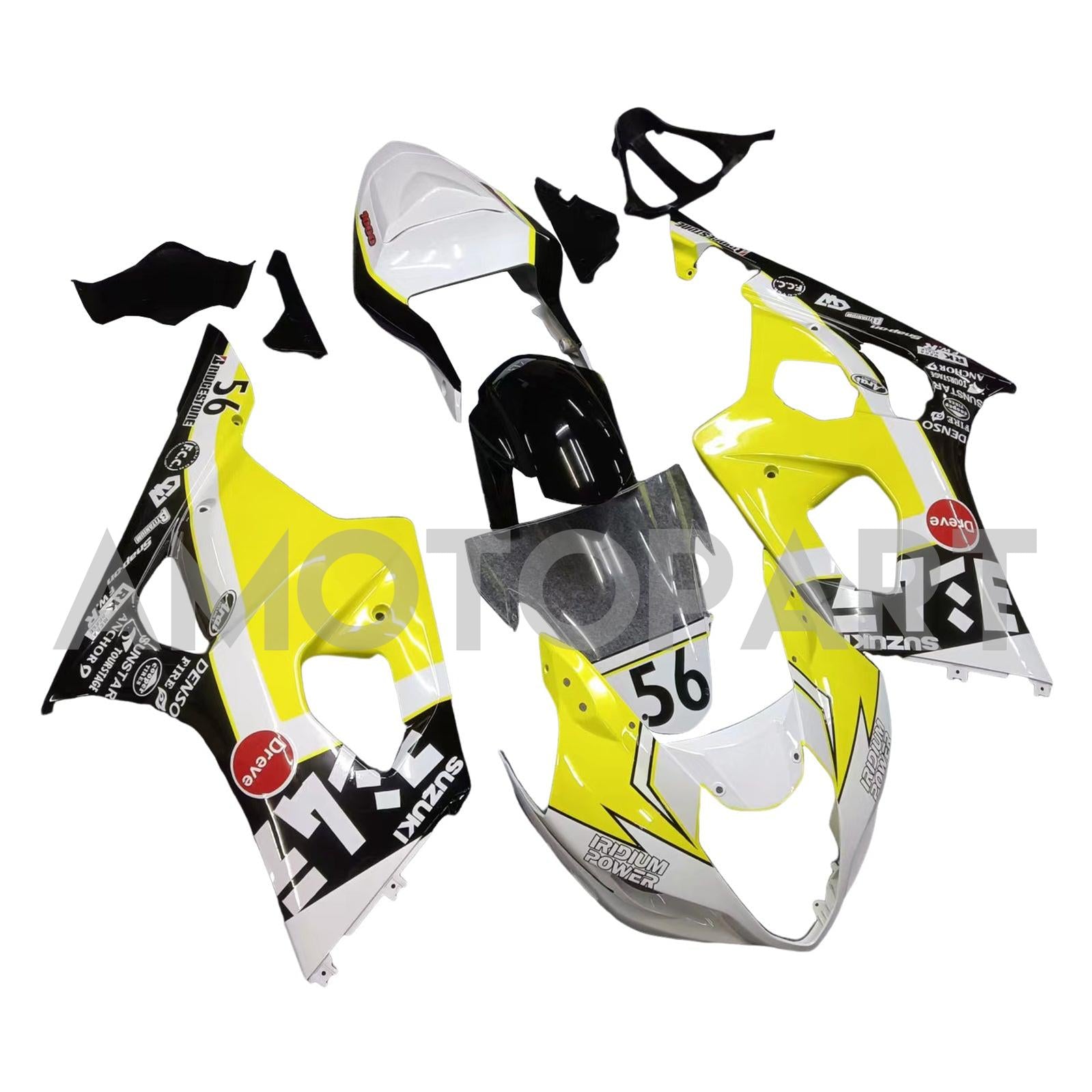 Amotopart 2003-2004 K3 スズキ GSXR1000 ホワイト&イエロー 日本製フェアリングキット