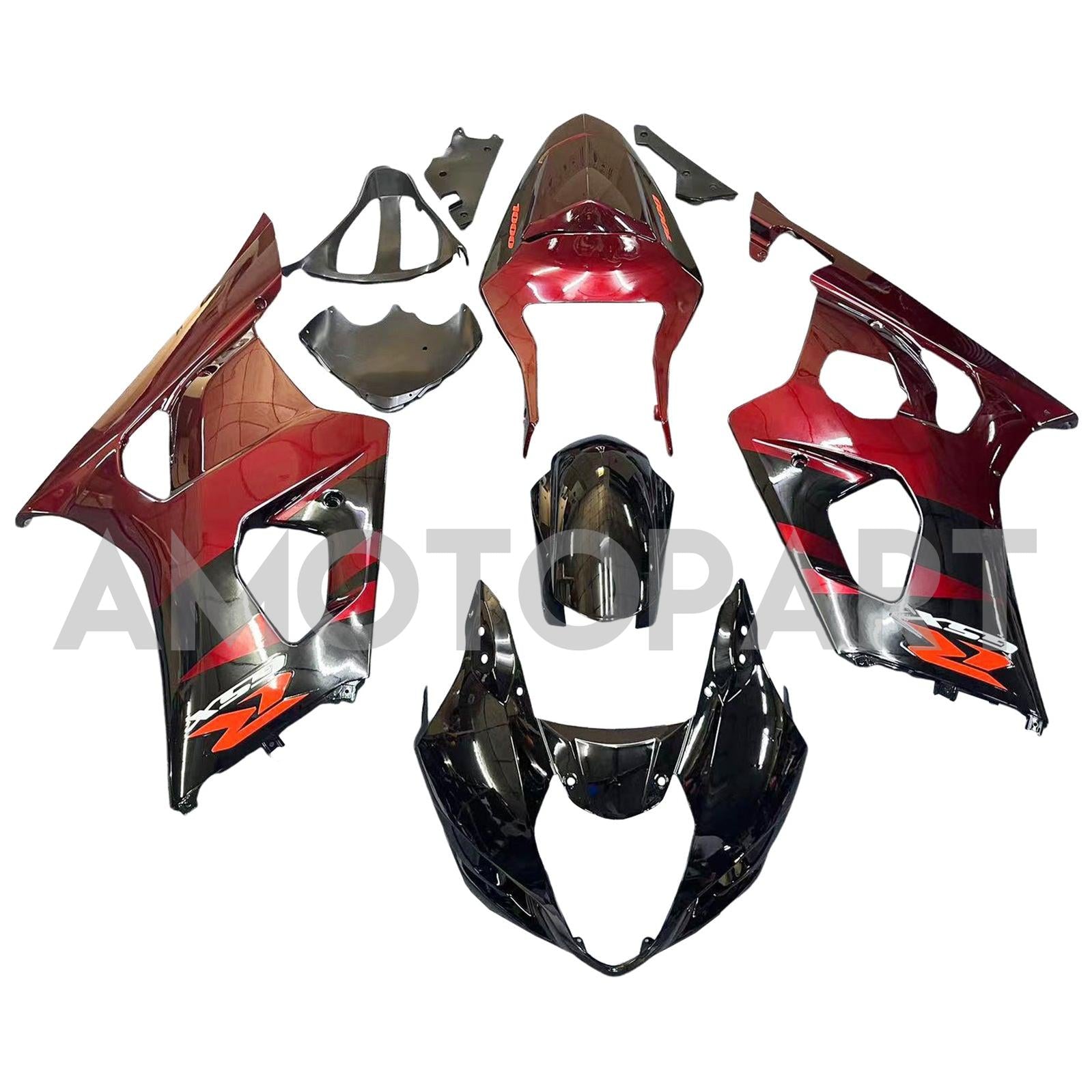 Amotopart 2003-2004 K3 GSXR1000 Suzuki Dark Red & Black Fairing Kit