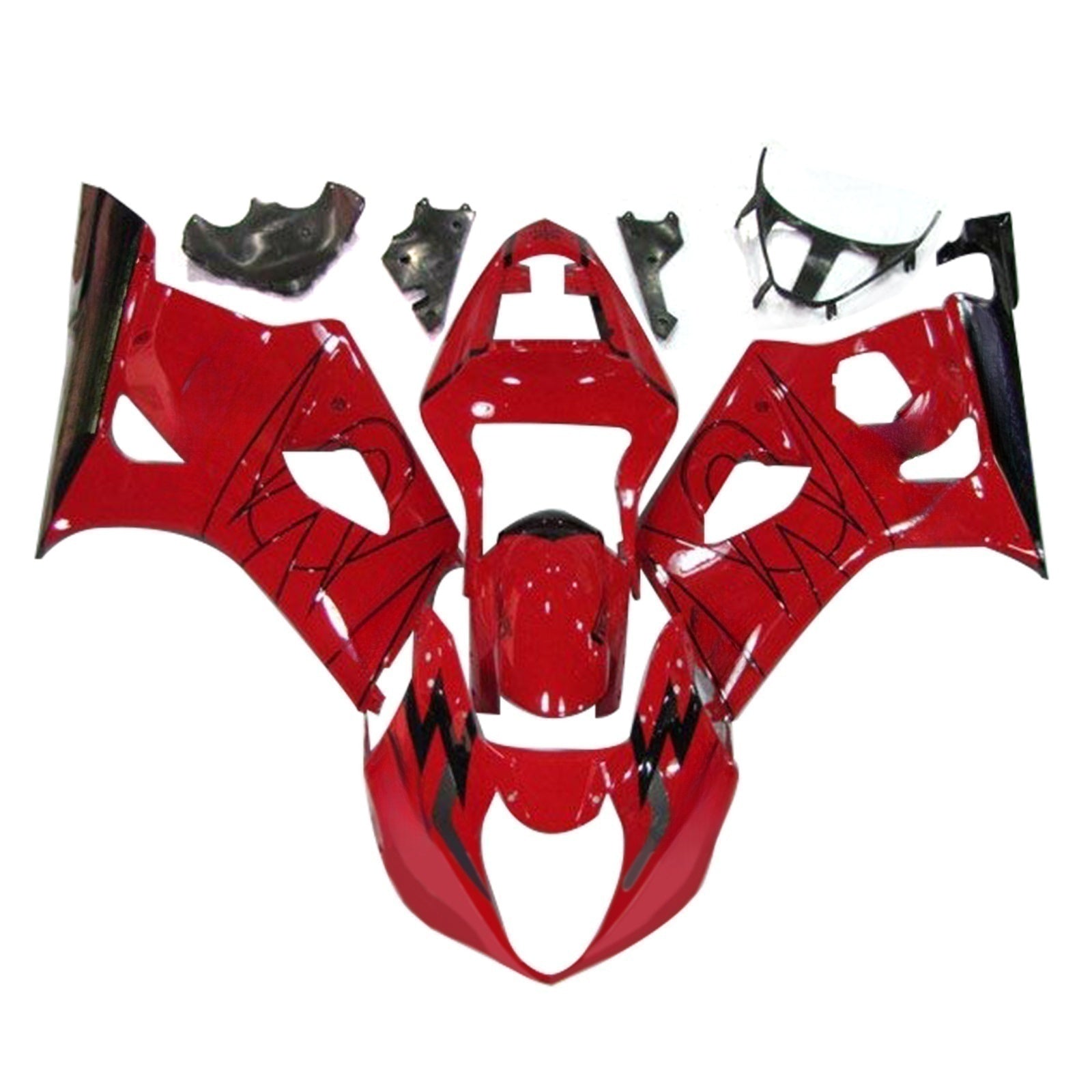 Amotopart 2003-2004 K3 GSXR1000 Suzuki Red & Black Stripe Fairing Kit