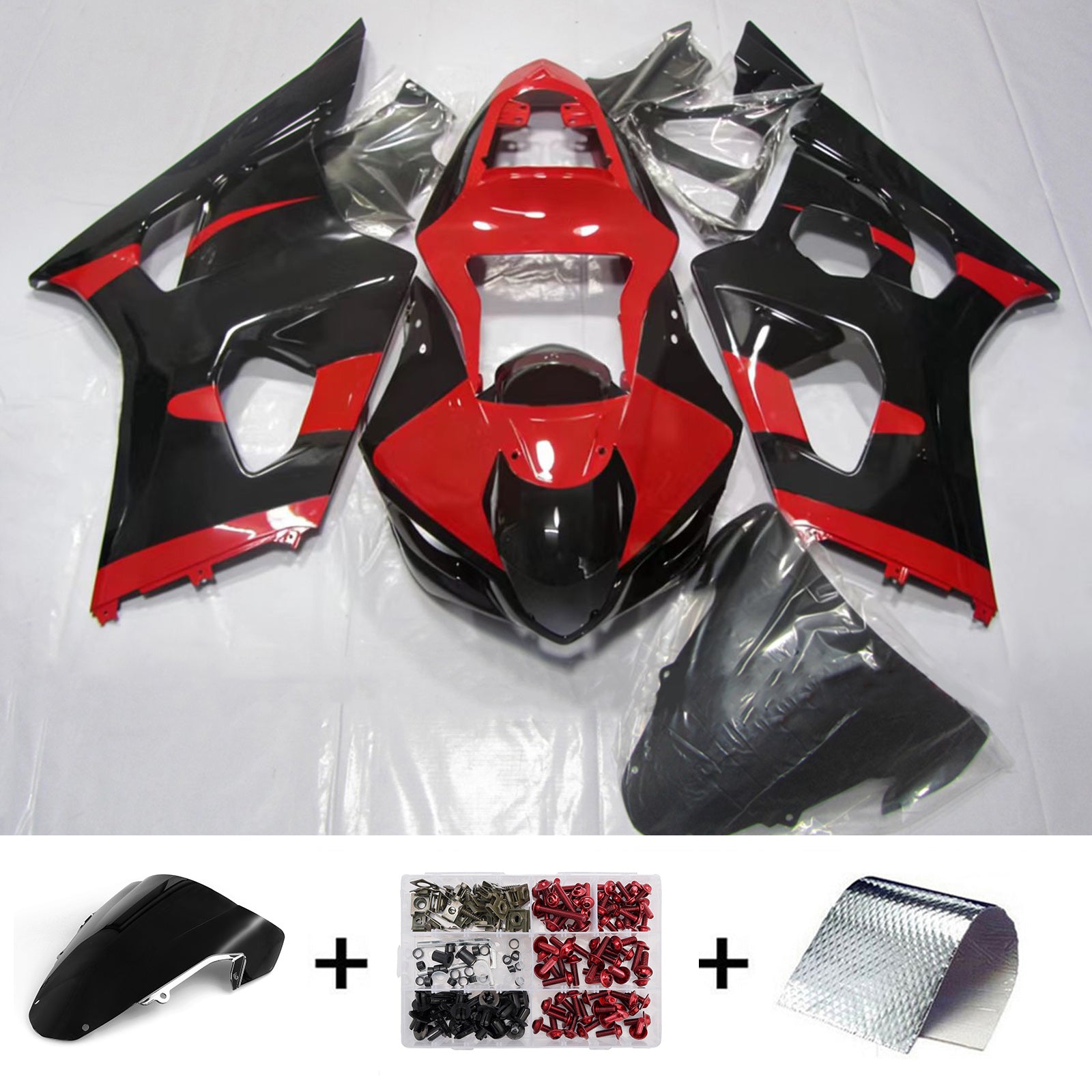 Amotopart 2003-2004 Suzuki GSXR1000 Red Black Silver Sada kapotáže