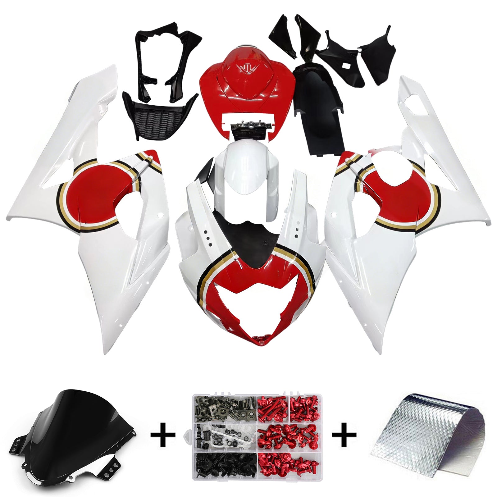 Amotopart 2005-2006 Suzuki GSXR1000 K5 Kit carena Lucky Strike bianco e rosso