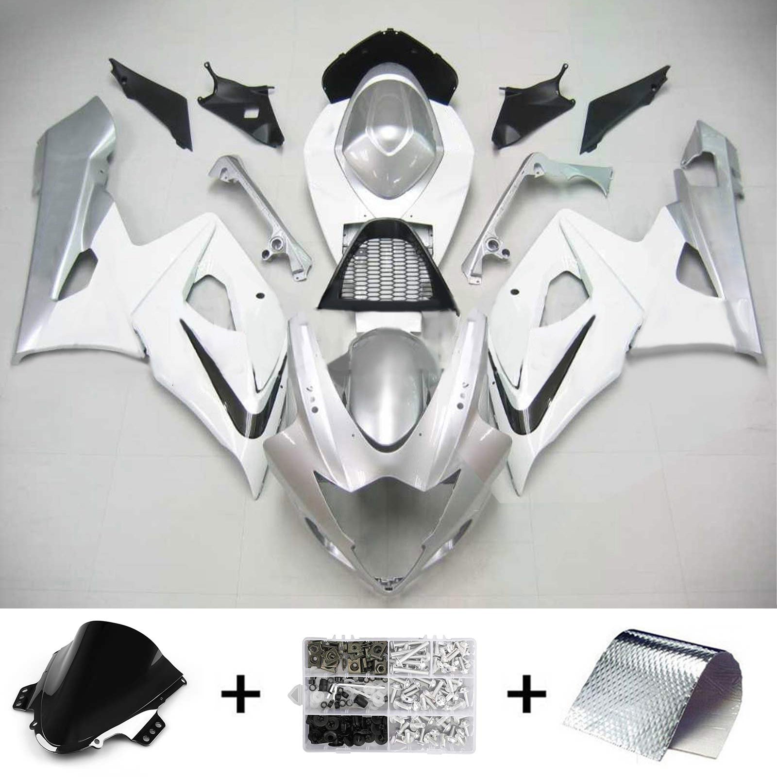 Amotopart 2005-2006 Suzuki GSXR1000 Fairing White&Sliver Kit