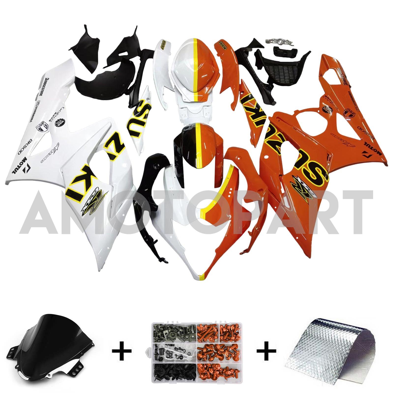 Carénage Amotopart Suzuki GSXR1000 2005-2006 Orange&Kit blanc