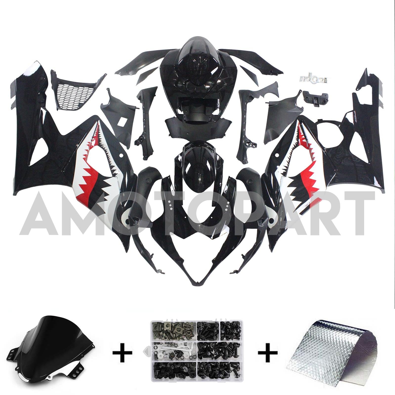 Amotopart 2005-2006 Suzuki GSXR1000 Fairing Black Sharkteeth Kit