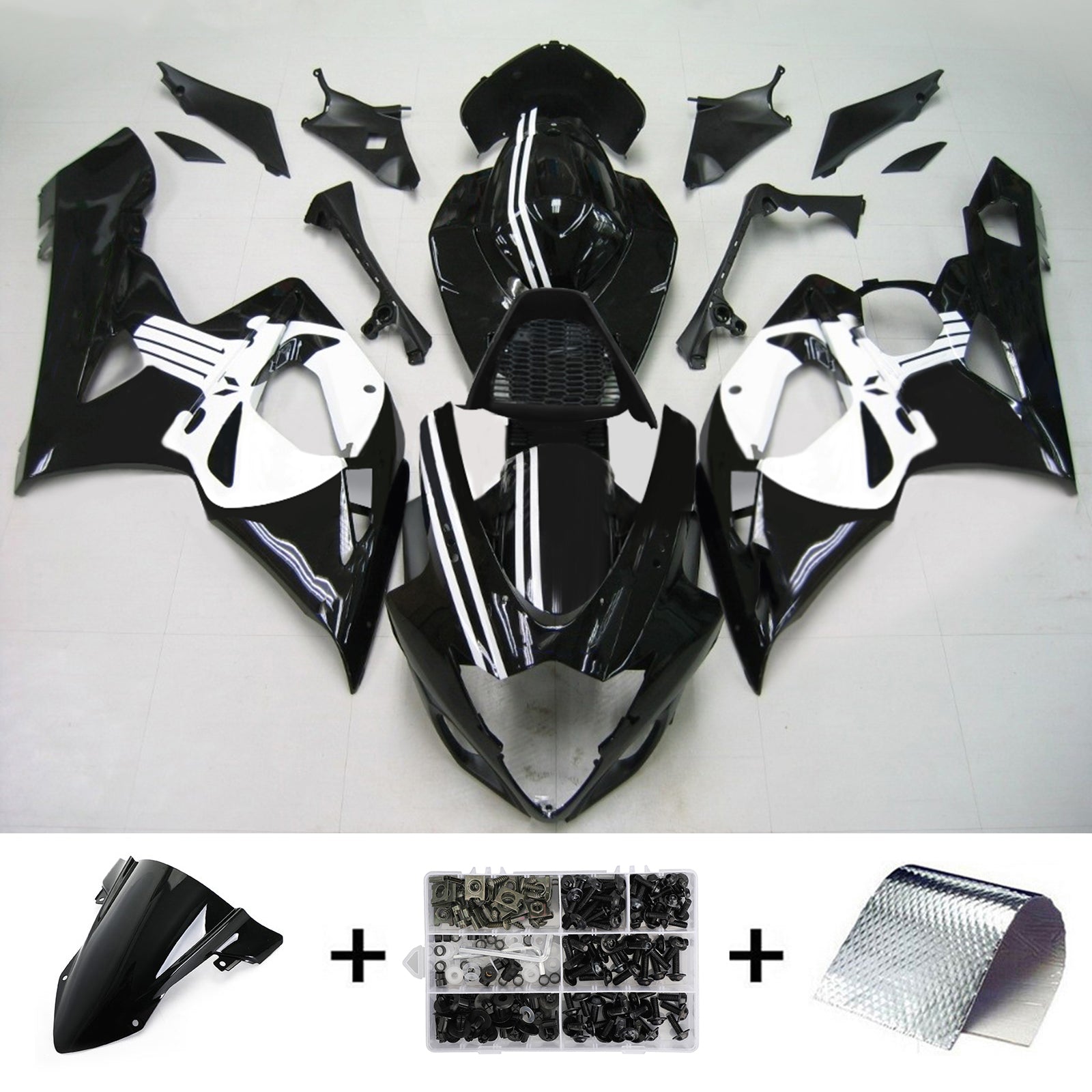 Amotopart 2005-2006 Suzuki GSXR1000 Fairing White&Black Skull Kit