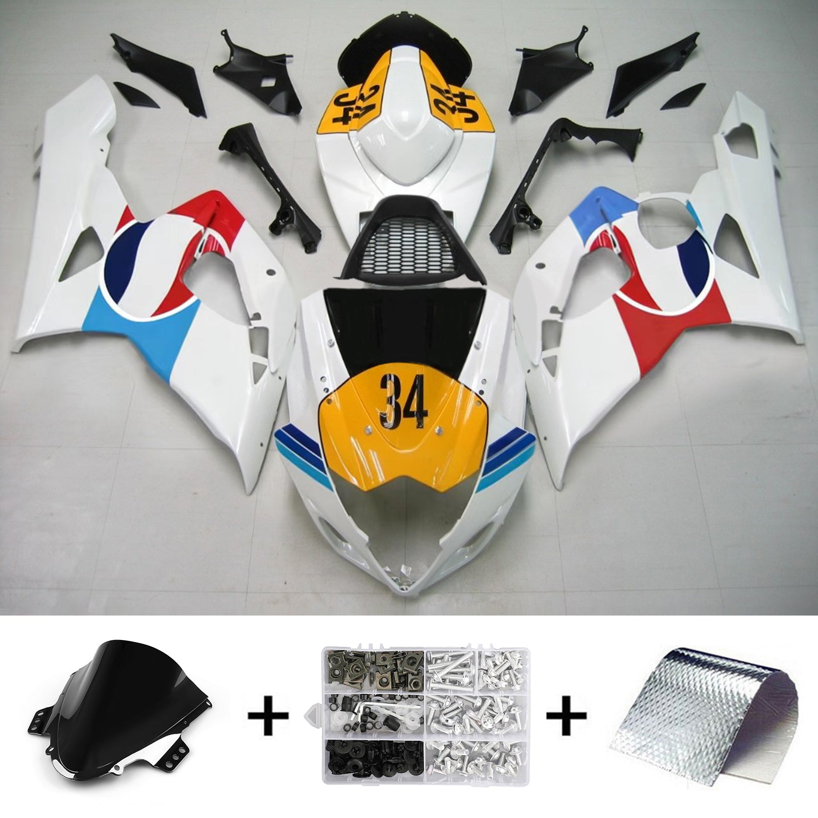 Amotopart 2005-2006 Suzuki GSXR1000 Carenagem Multicolor Pepsi 34 Kit Branco