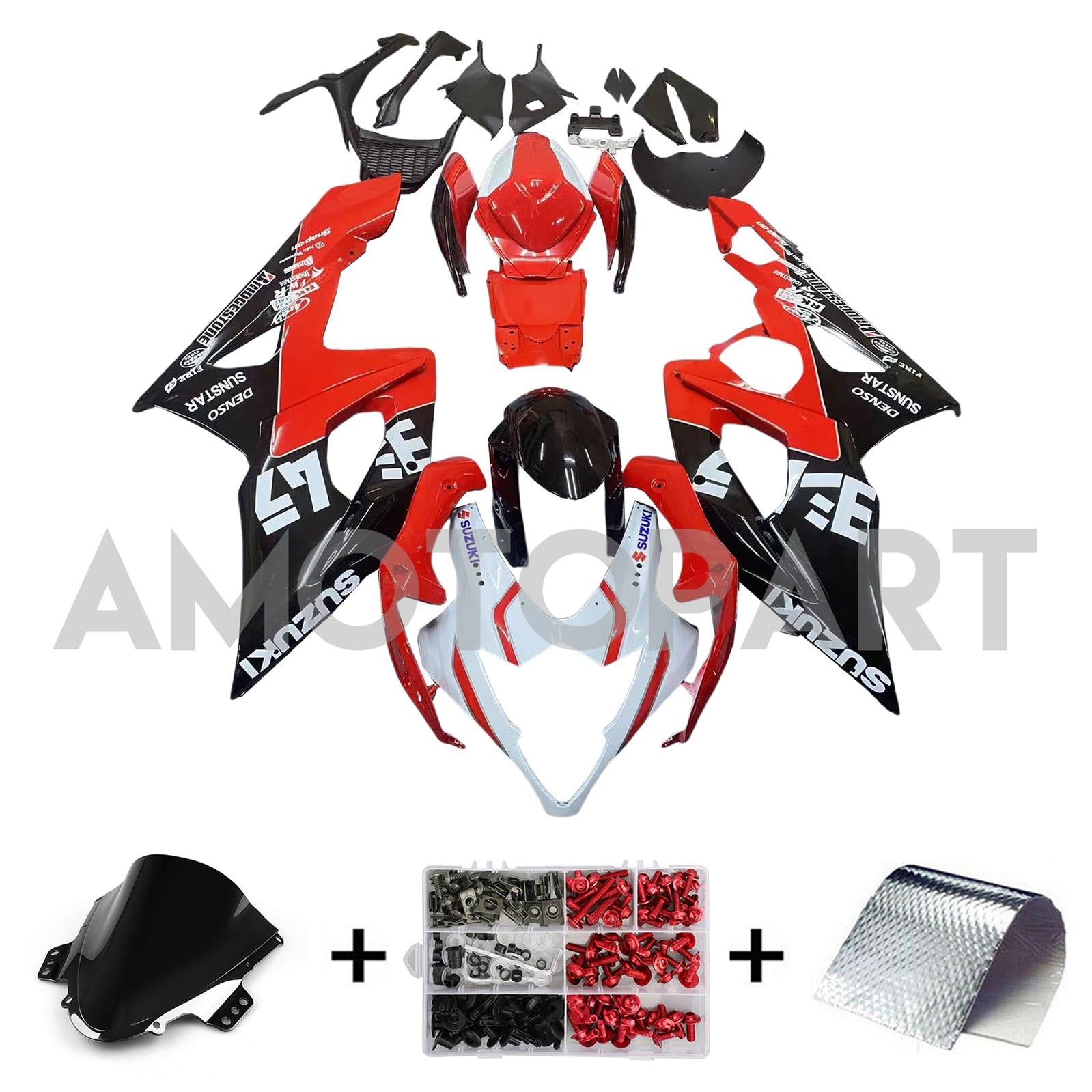 Carénage Amotopart Suzuki GSXR1000 2005-2006 Rouge&Kit de lettres noires
