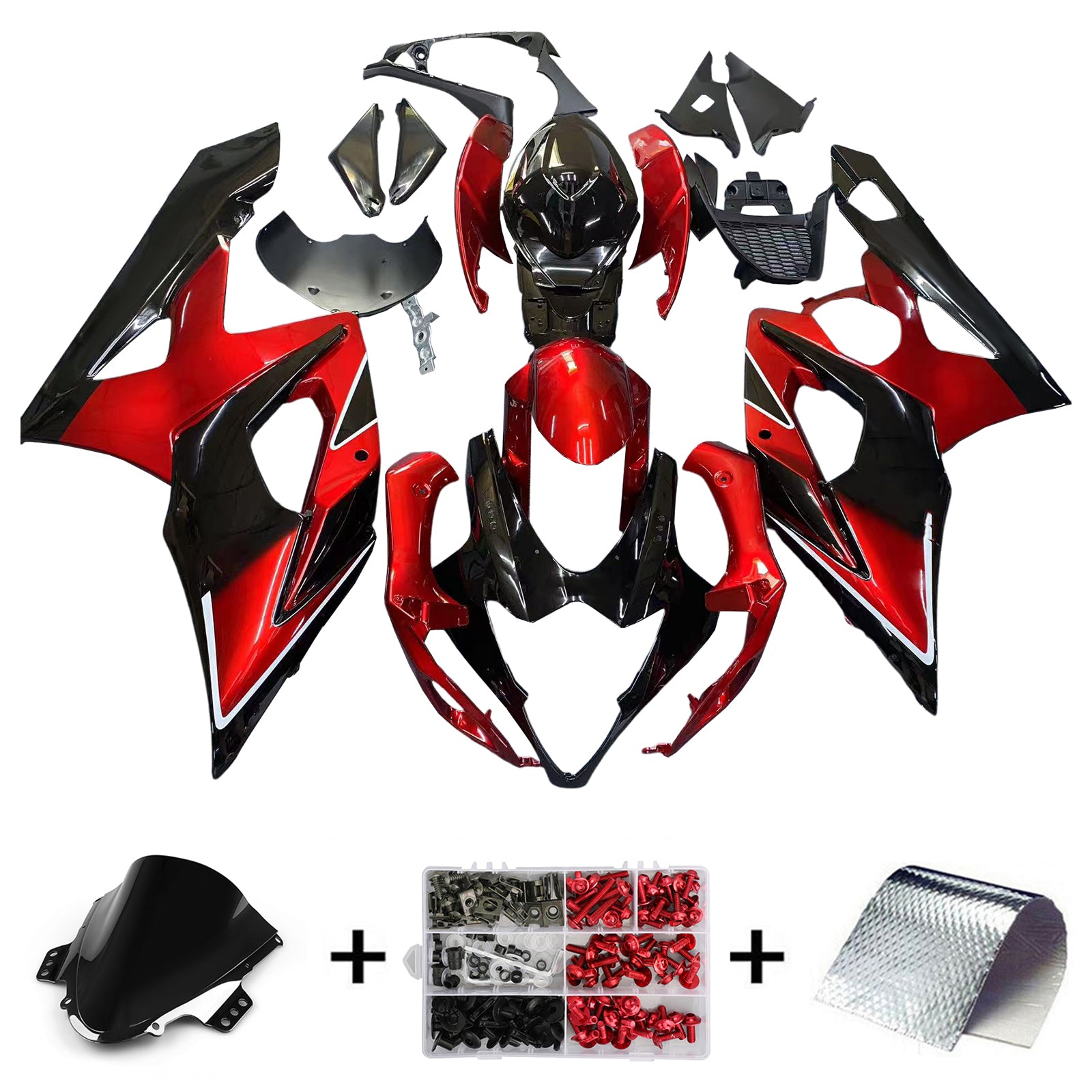 Amotopart 2005-2006 Suzuki GSXR1000 Fairing Black&Red Kit