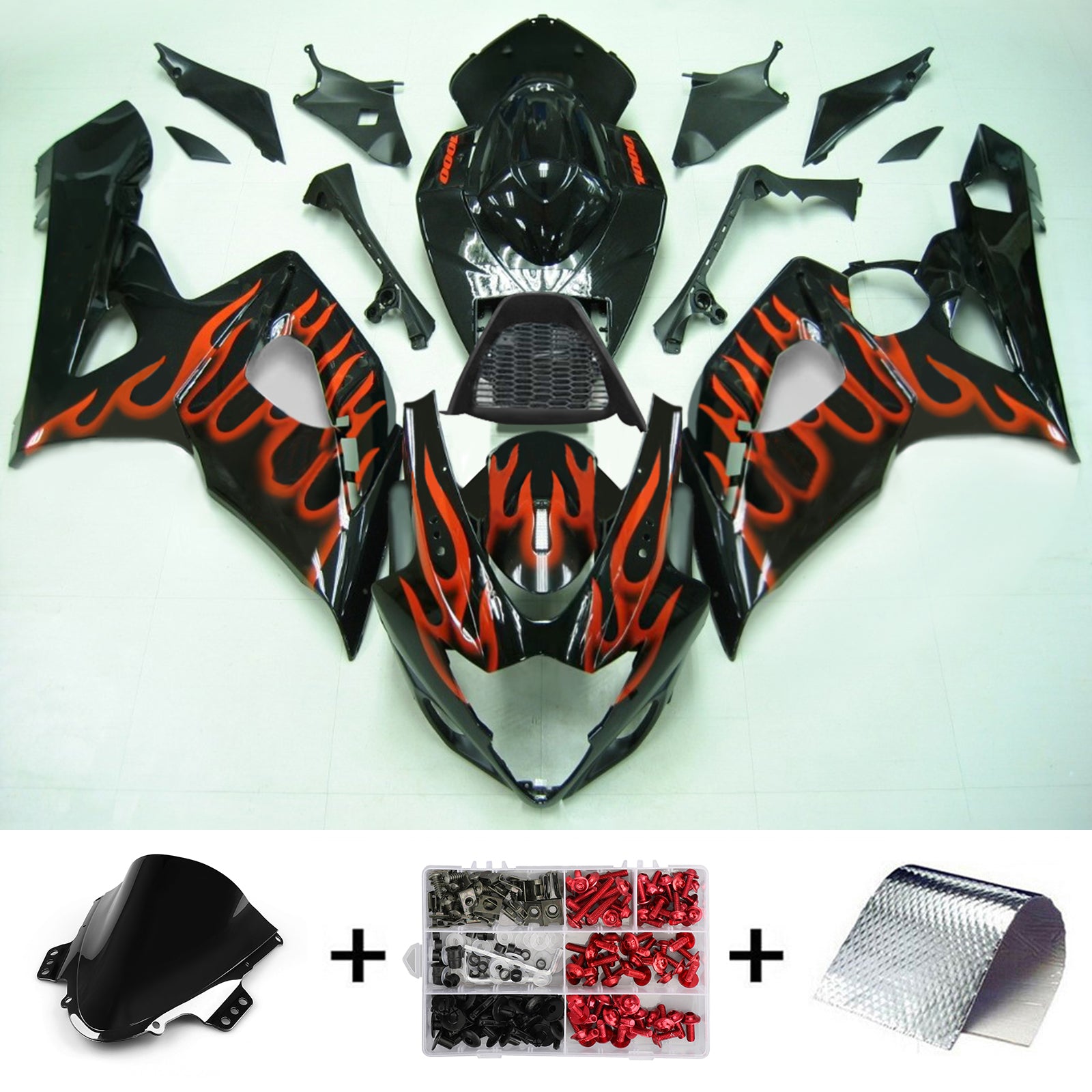 Carenagem preta Amotopart para Suzuki GSXR1000 2005-2006&OKit de combate a incêndio para equipamentos de combate a incêndio