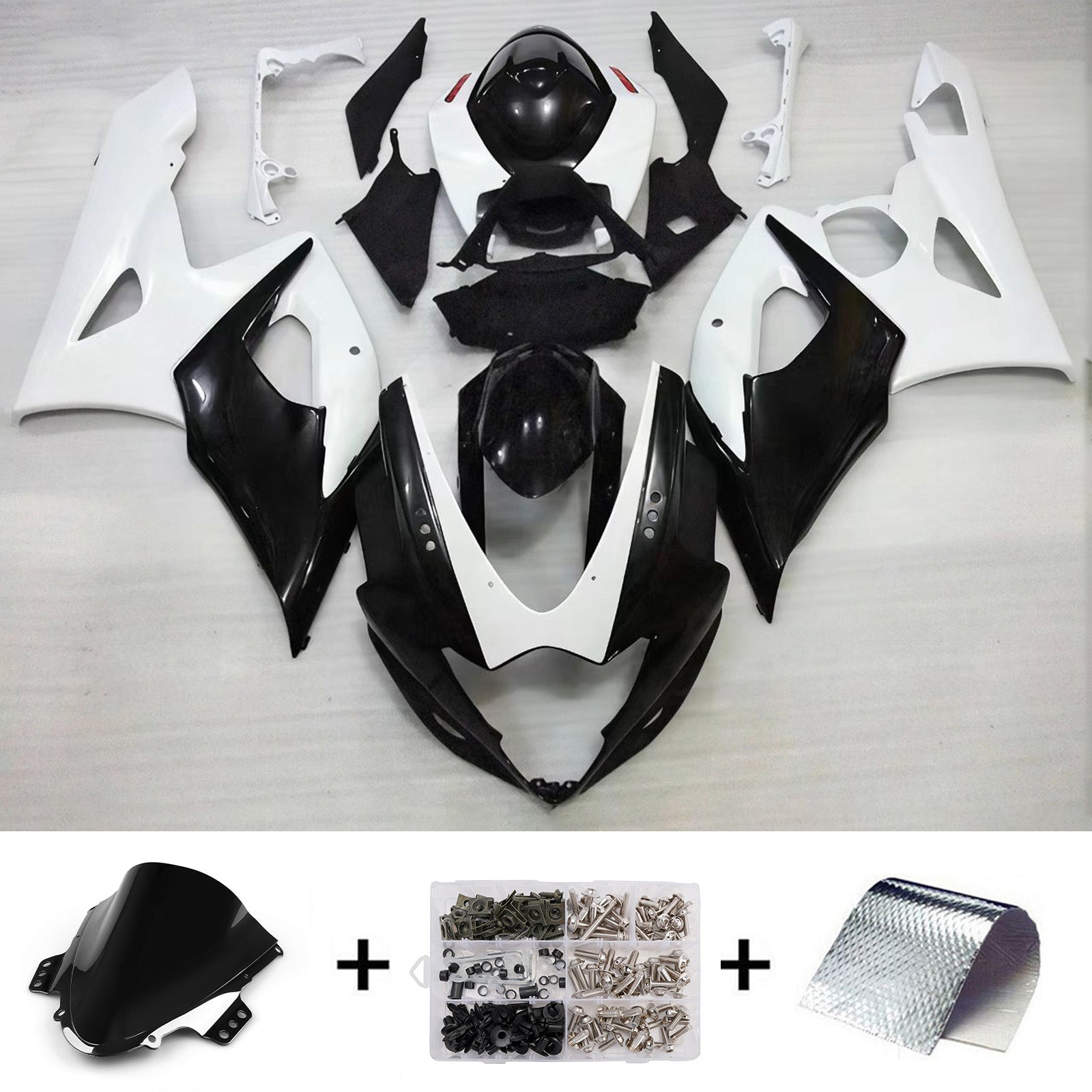 Amotopart 2005-2006 Suzuki GSXR1000 Black White Fairing Kit