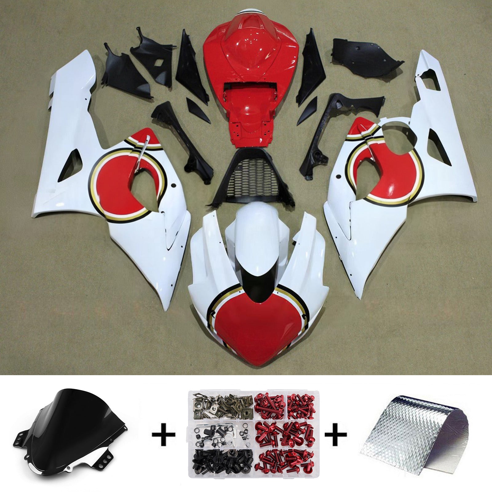 Amotopart 2005-2006 Suzuki GSXR1000 Red White Fairing Kit