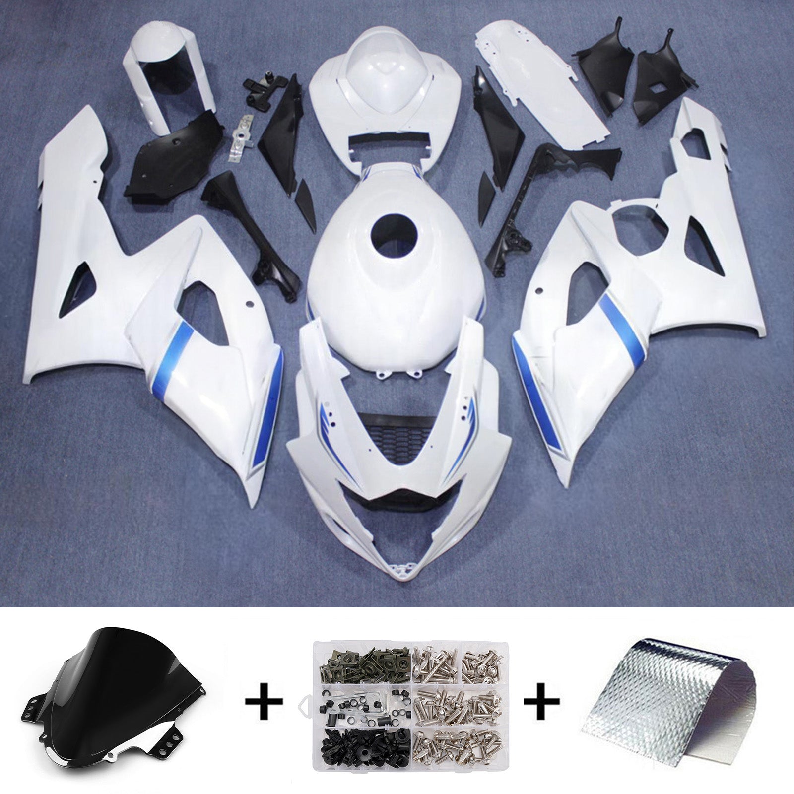 Amotopart 2005-2006 Suzuki GSXR1000 White Fairing Kit