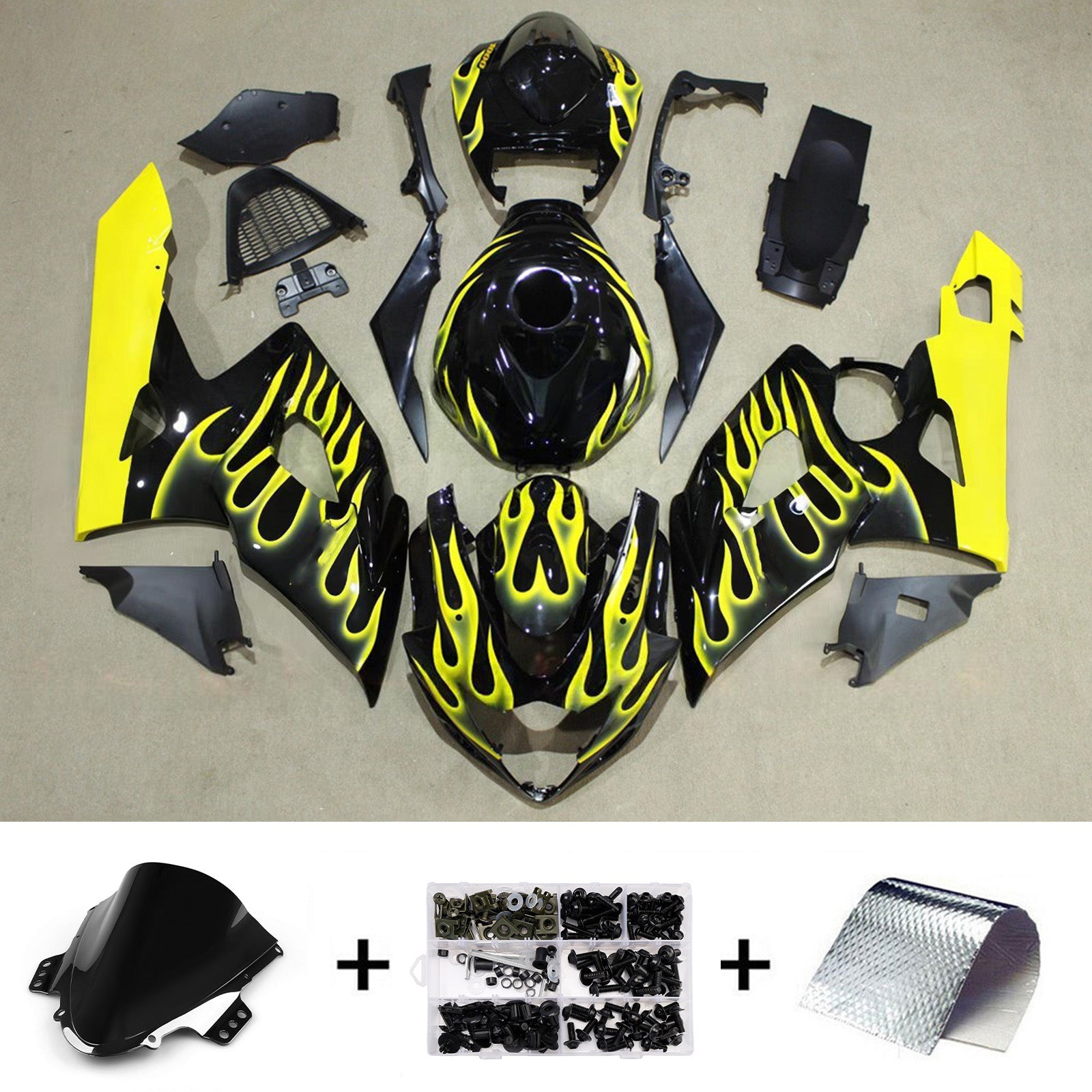 Amotopart 2005-2006 Suzuki GSXR1000 Black Yellow Fairing Kit