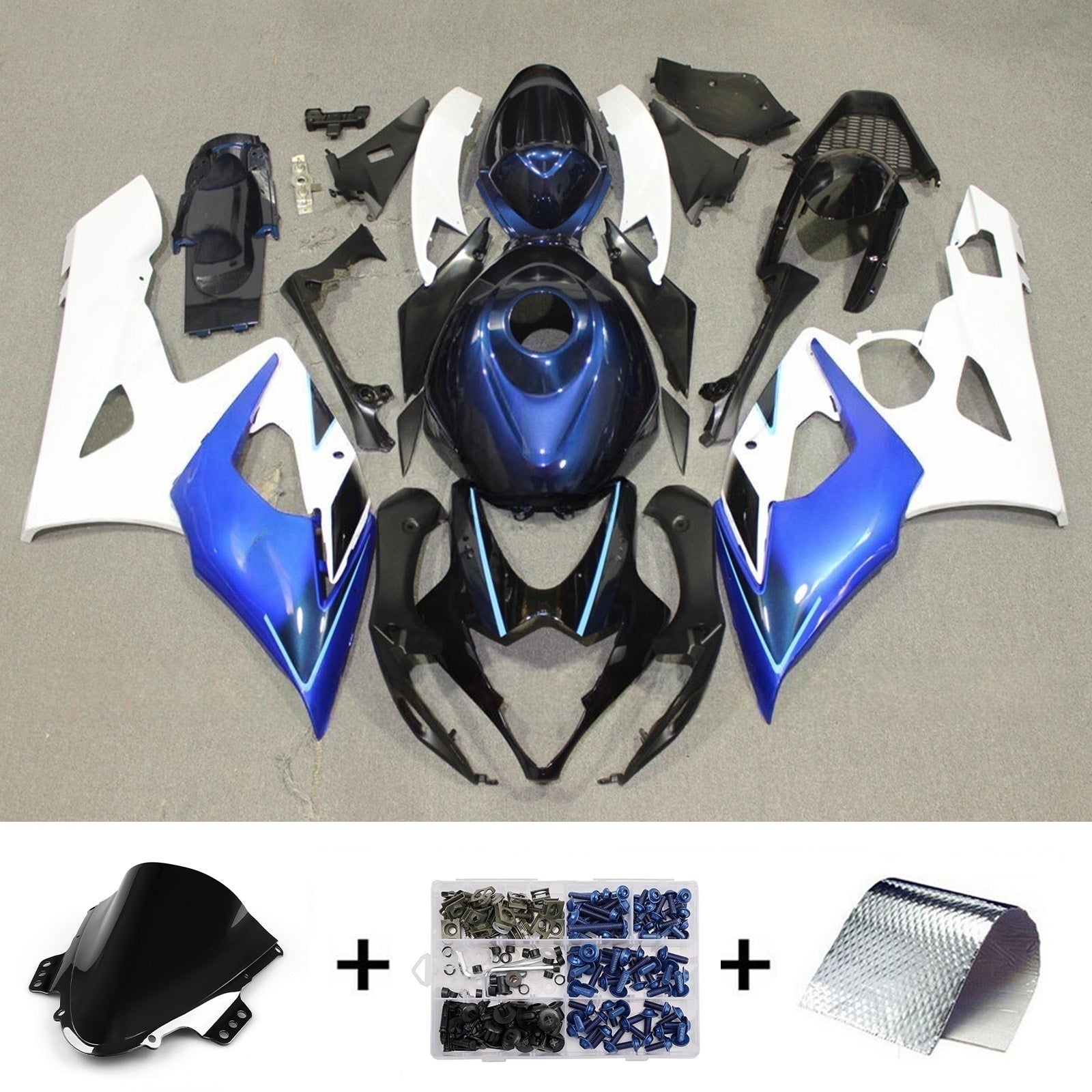 Amotopart 2005-2006 Suzuki GSXR1000 Kit de carénage bleu blanc noir