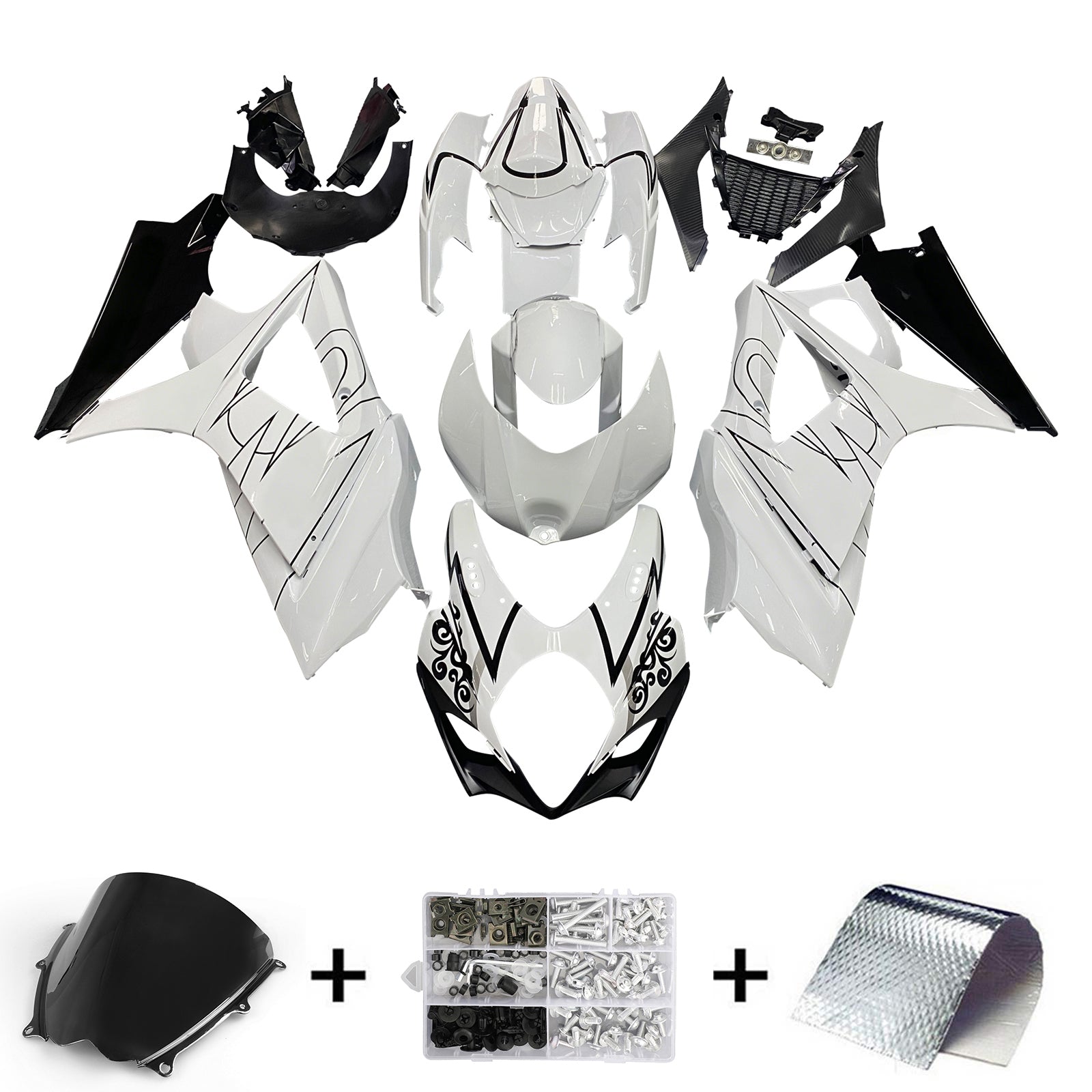 Amotopart 2007-2008 Suzuki GSXR1000 Fairing White&Black Line Kit