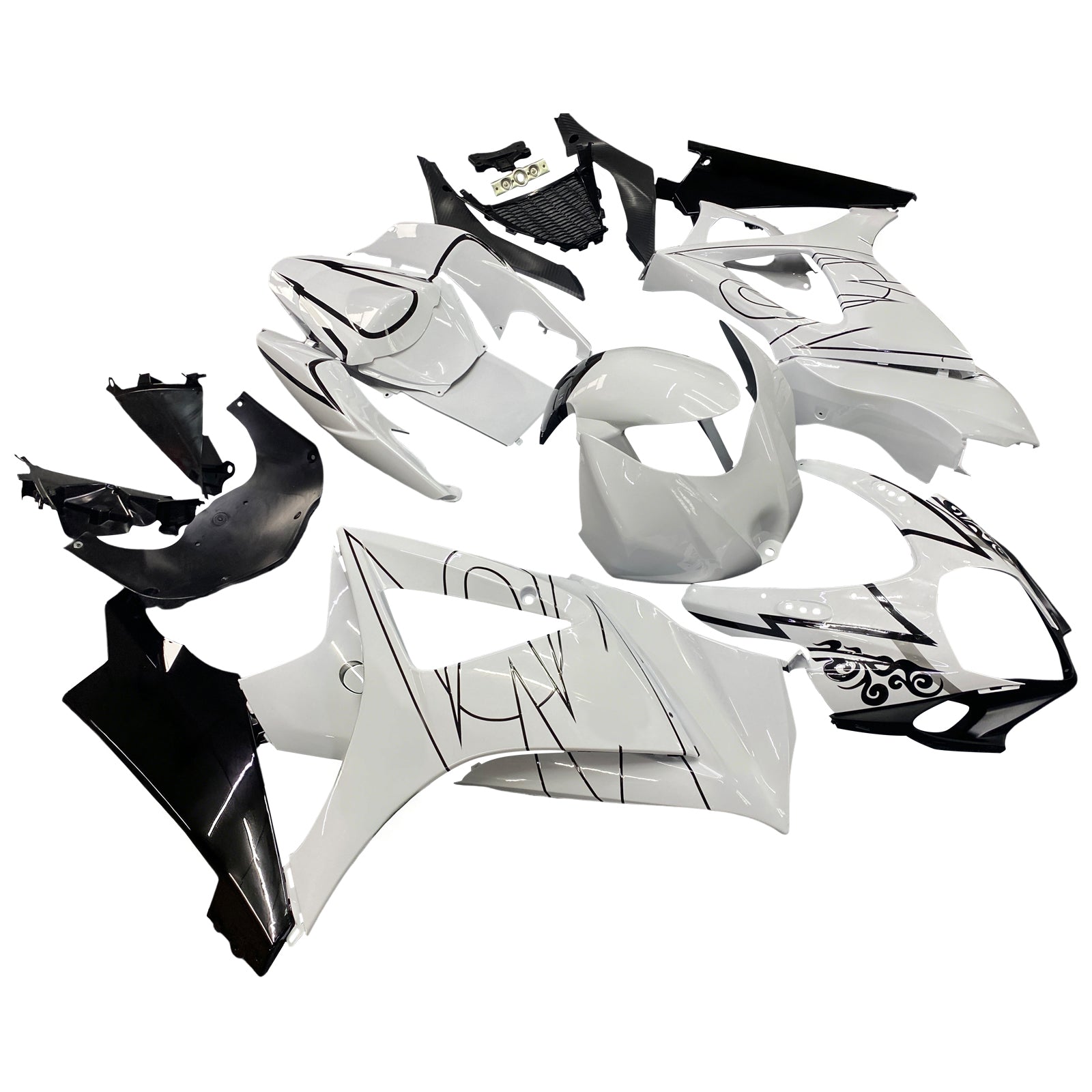 Amotopart 2007-2008 Suzuki GSXR1000 Fairing White&Black Line Kit