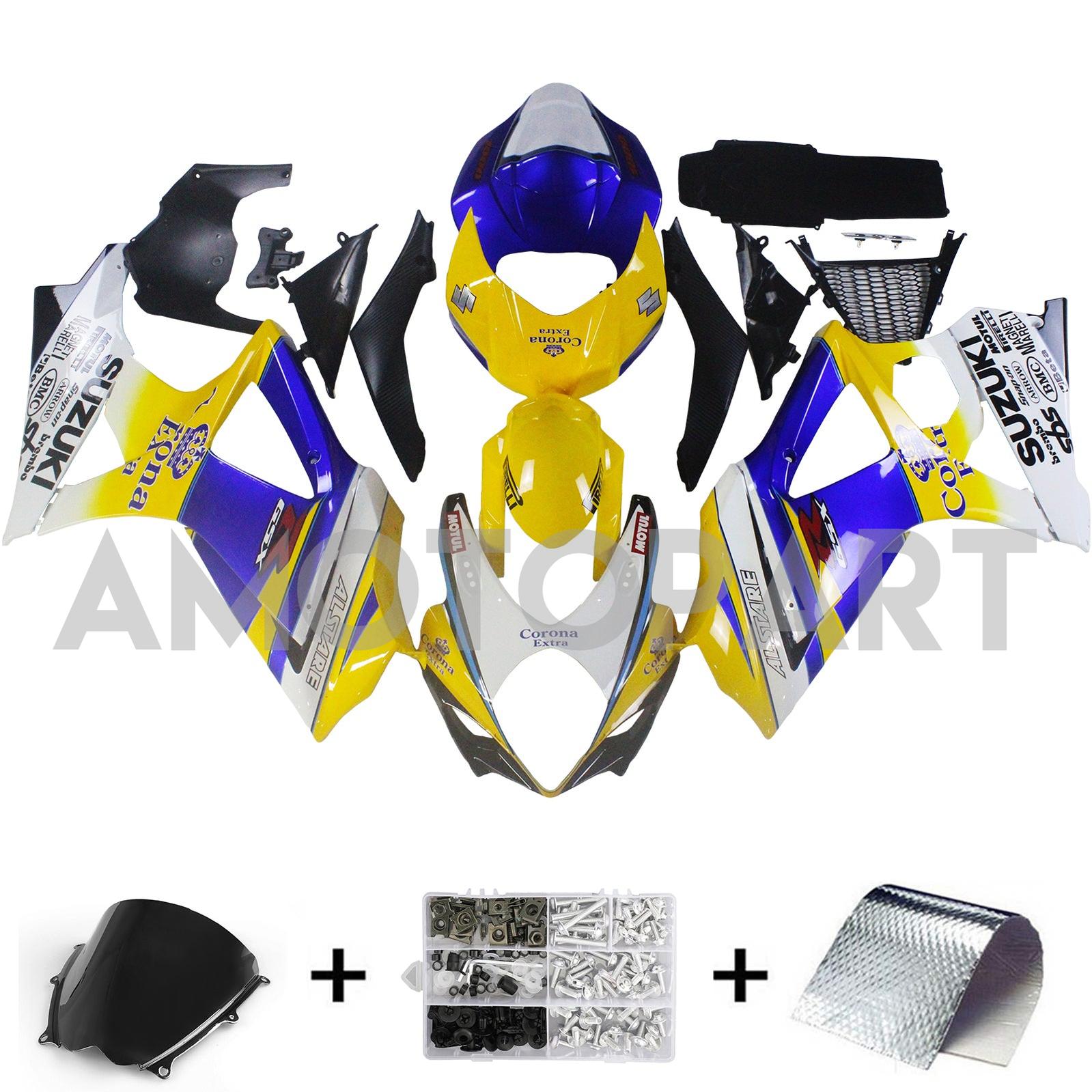 Amotopart 2007-2008 Suzuki GSXR1000 Fairing Light Blue&Yellow Kit