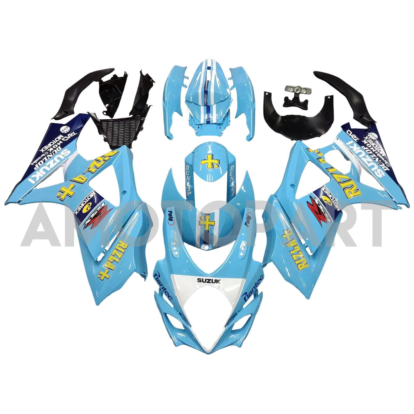Amotopart 2007-2008 Suzuki GSXR1000 Fairing Light Blue with Yellow Logo Kit