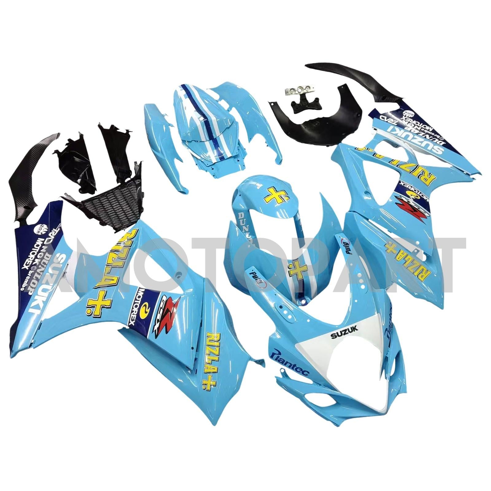 Amotopart 2007-2008 Suzuki GSXR1000 Fairing Light Blue with Yellow Logo Kit