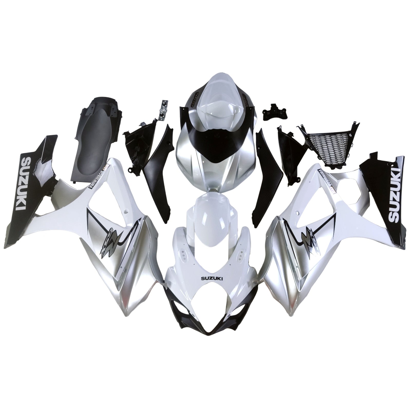 Amotopart 2007-2008 Suzuki GSXR1000 White Silver Fairing Kit