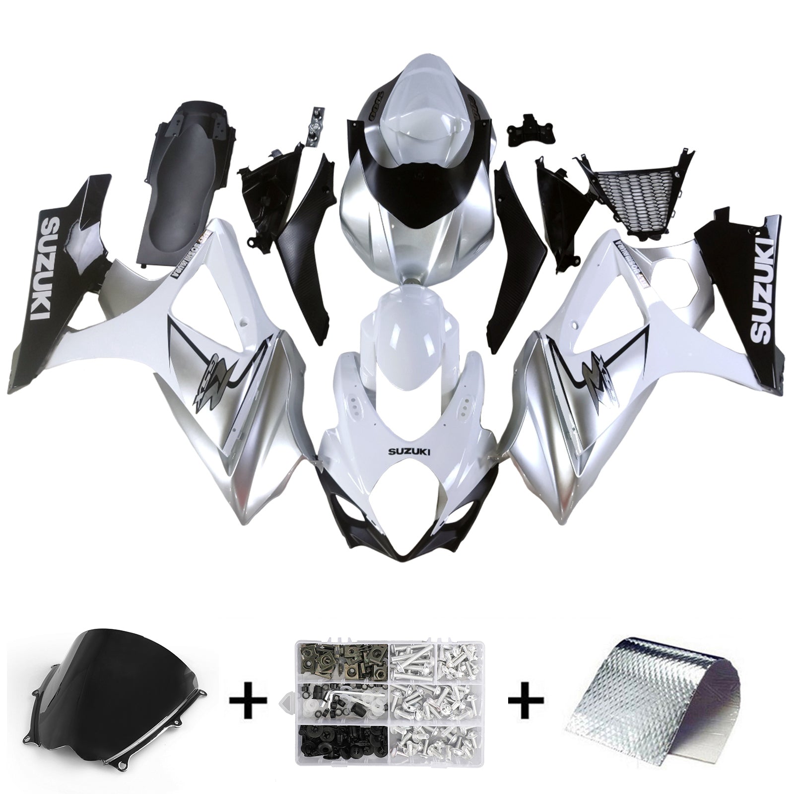 Amotopart 2007-2008 Suzuki GSXR1000 White Silver Fairing Kit